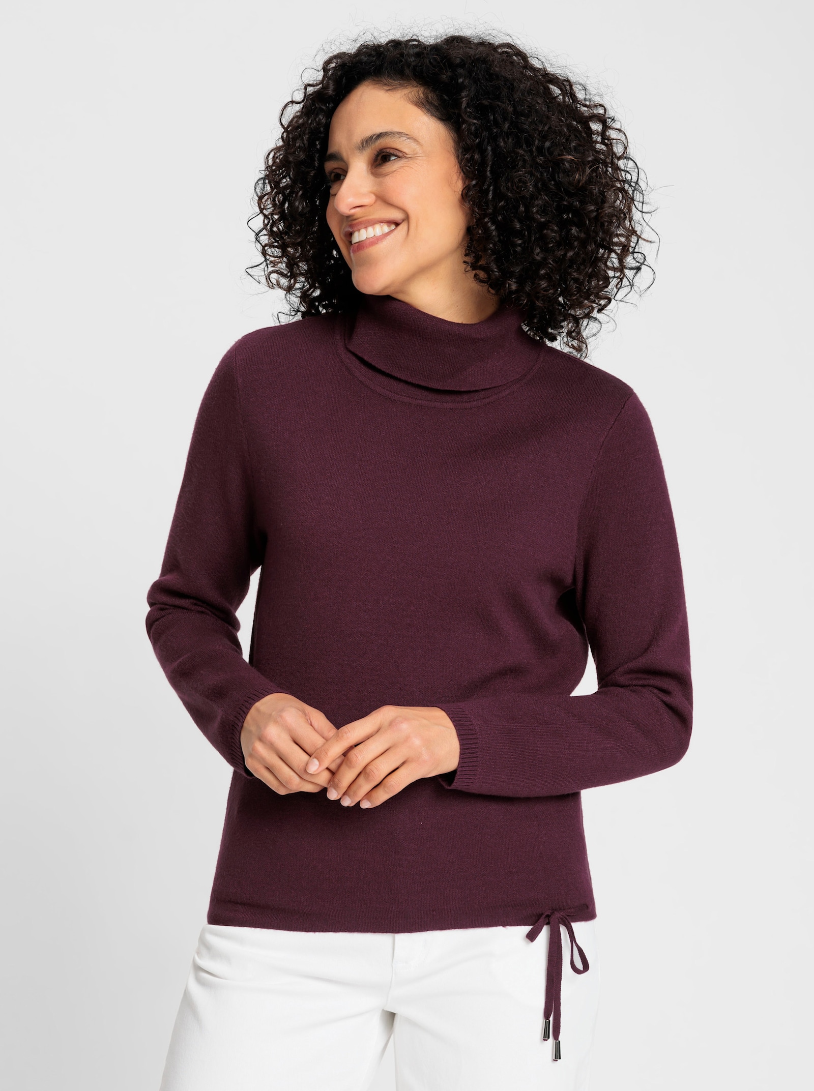 Svetr s dlouhým rukávem a rolákovým límcem od krku - burgundská