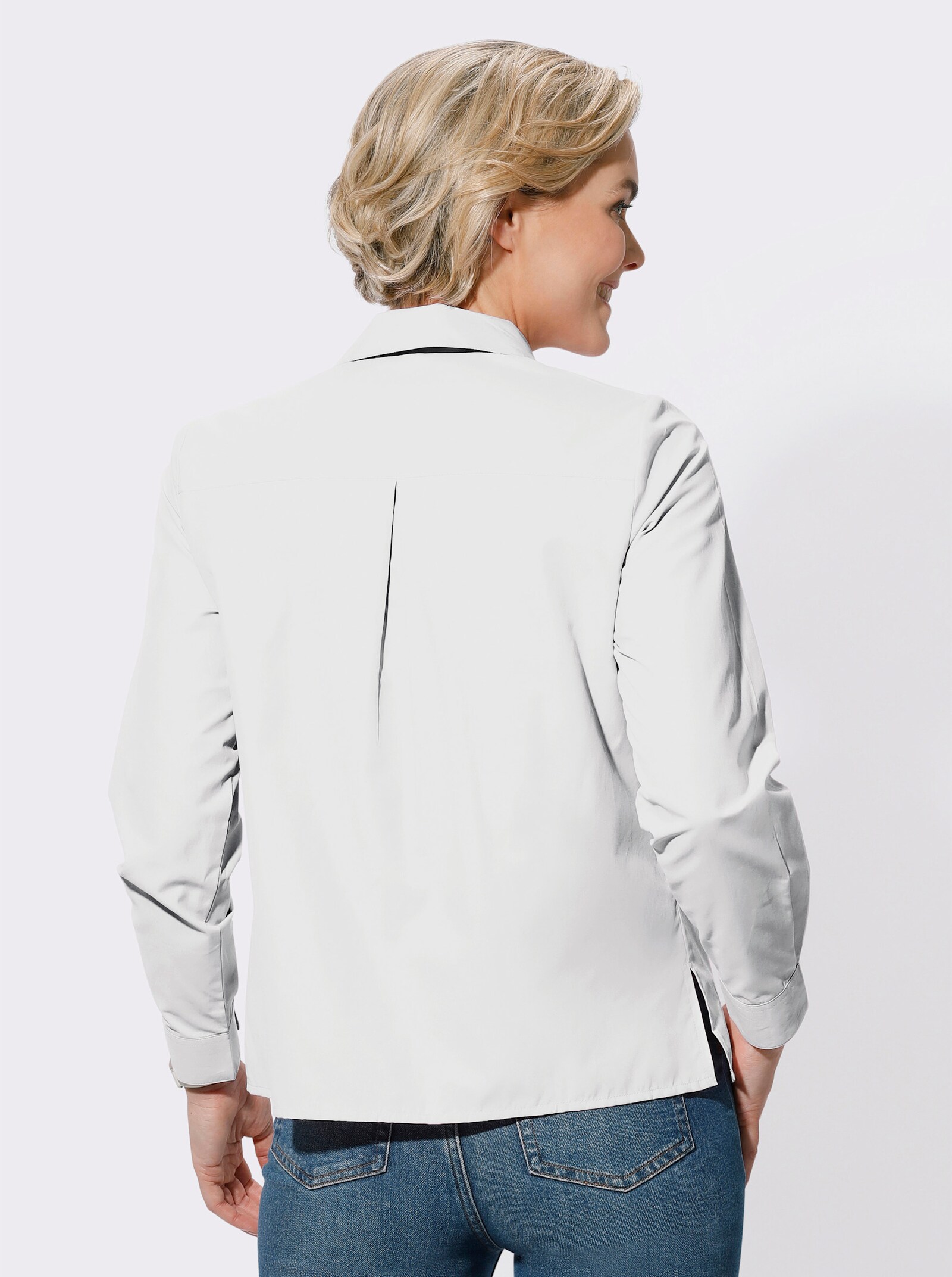 Langarm-Bluse mit Seitenschlitzen - weiß