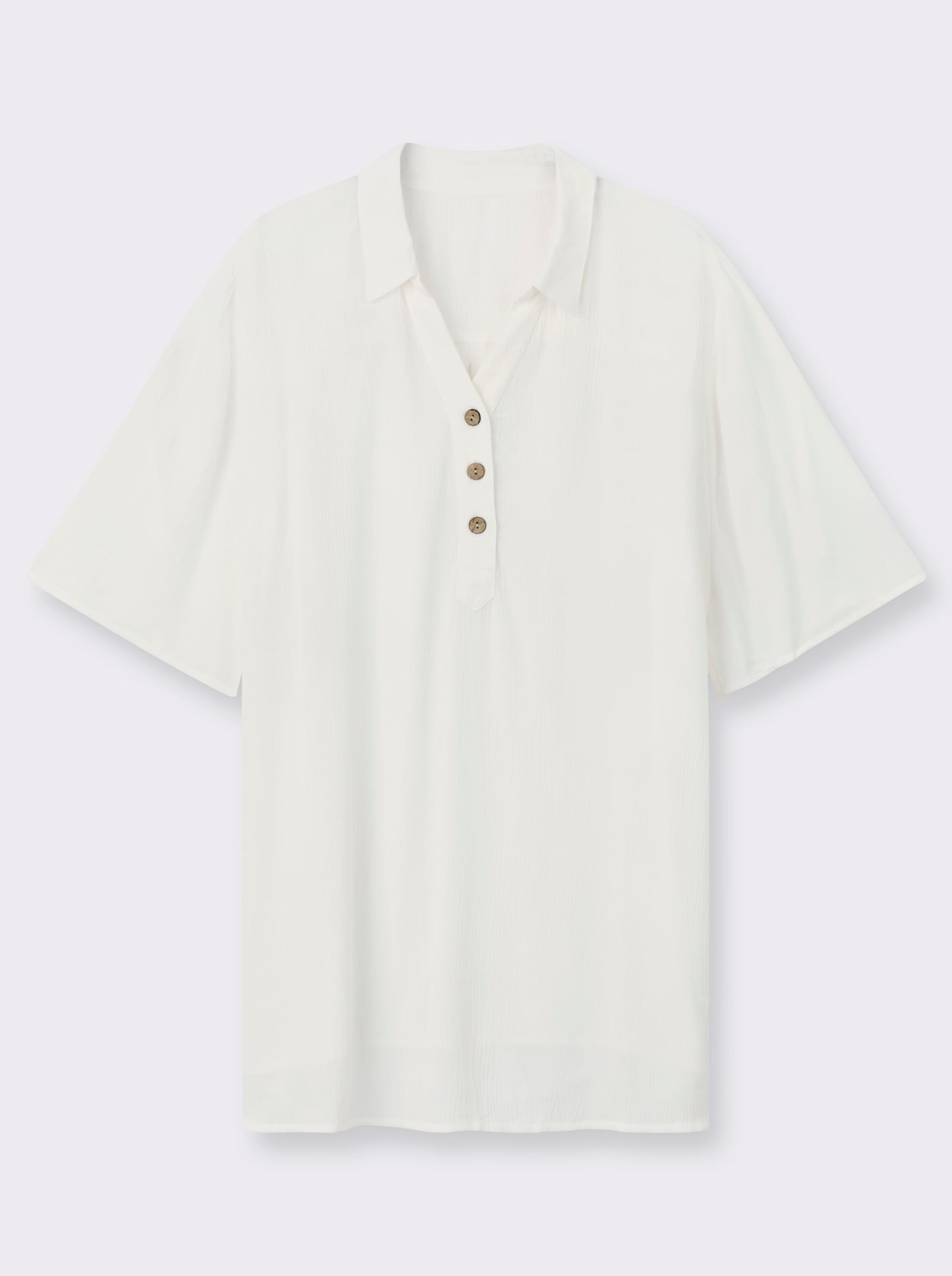 Schlupfbluse mit kurzen, krempelbaren Ärmeln - ecru