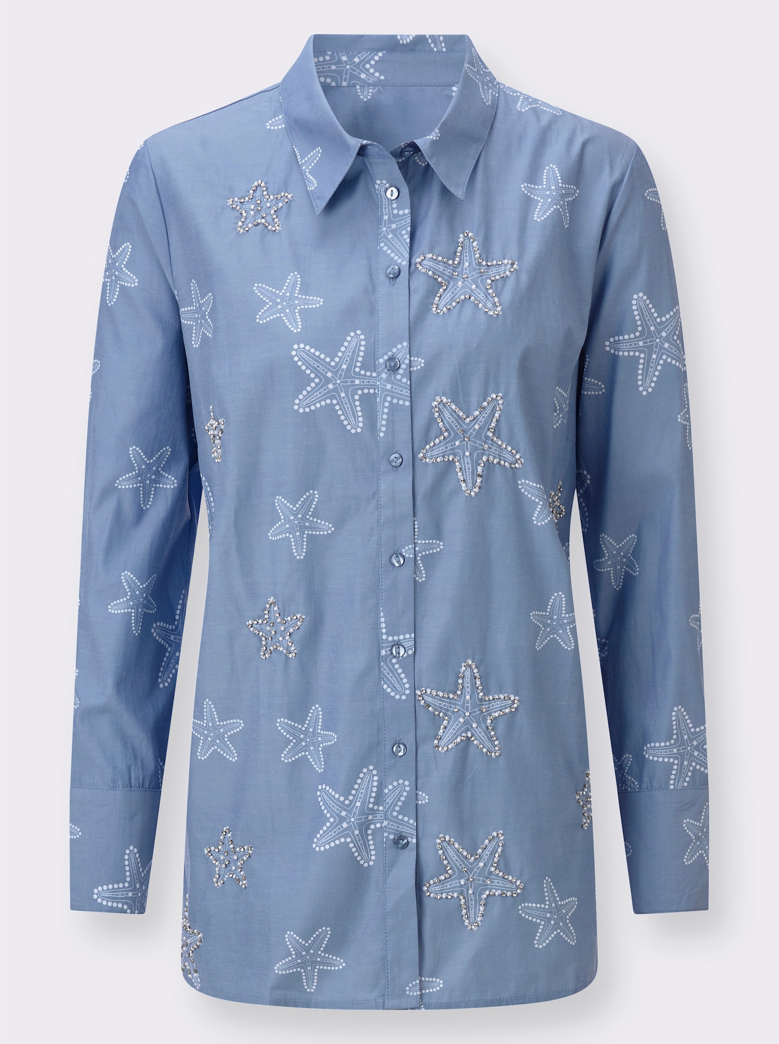 Longbluse mit Zierperlen - bleu