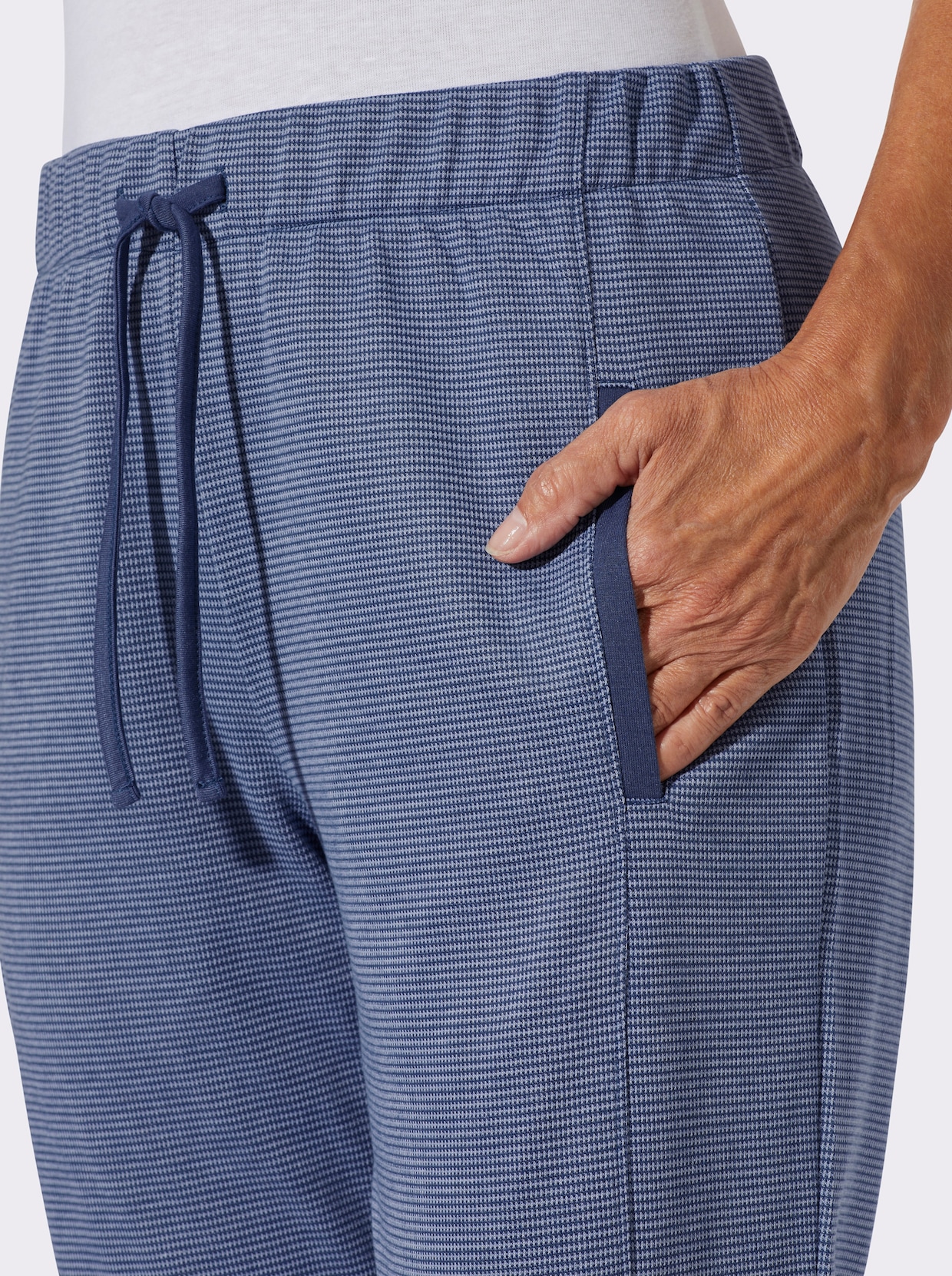 Jerseybroek  in een gemêleerde look - jeansblauw/ecru gemêleerd