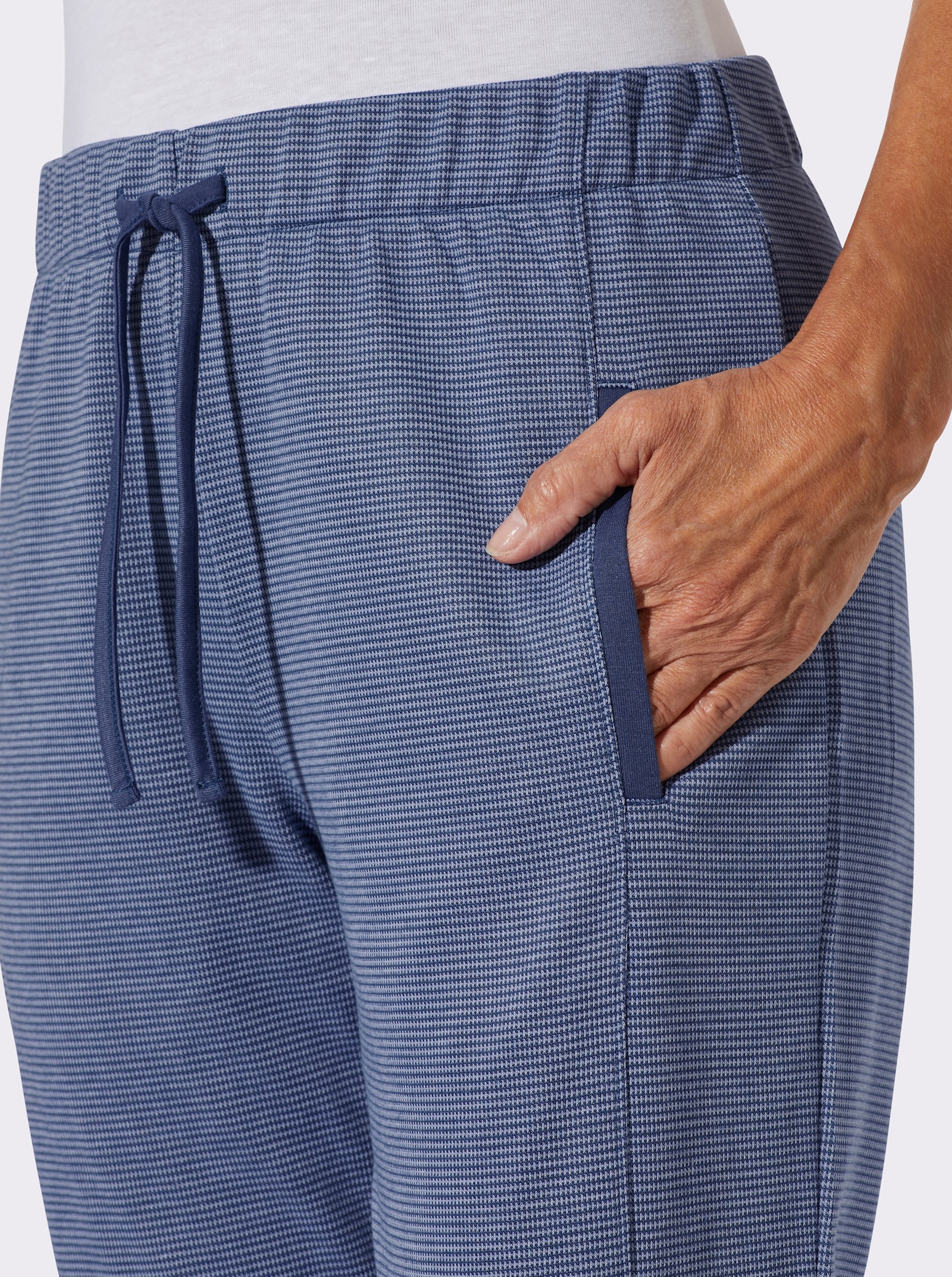 Jerseybroek  in een gemêleerde look - jeansblauw/ecru gemêleerd