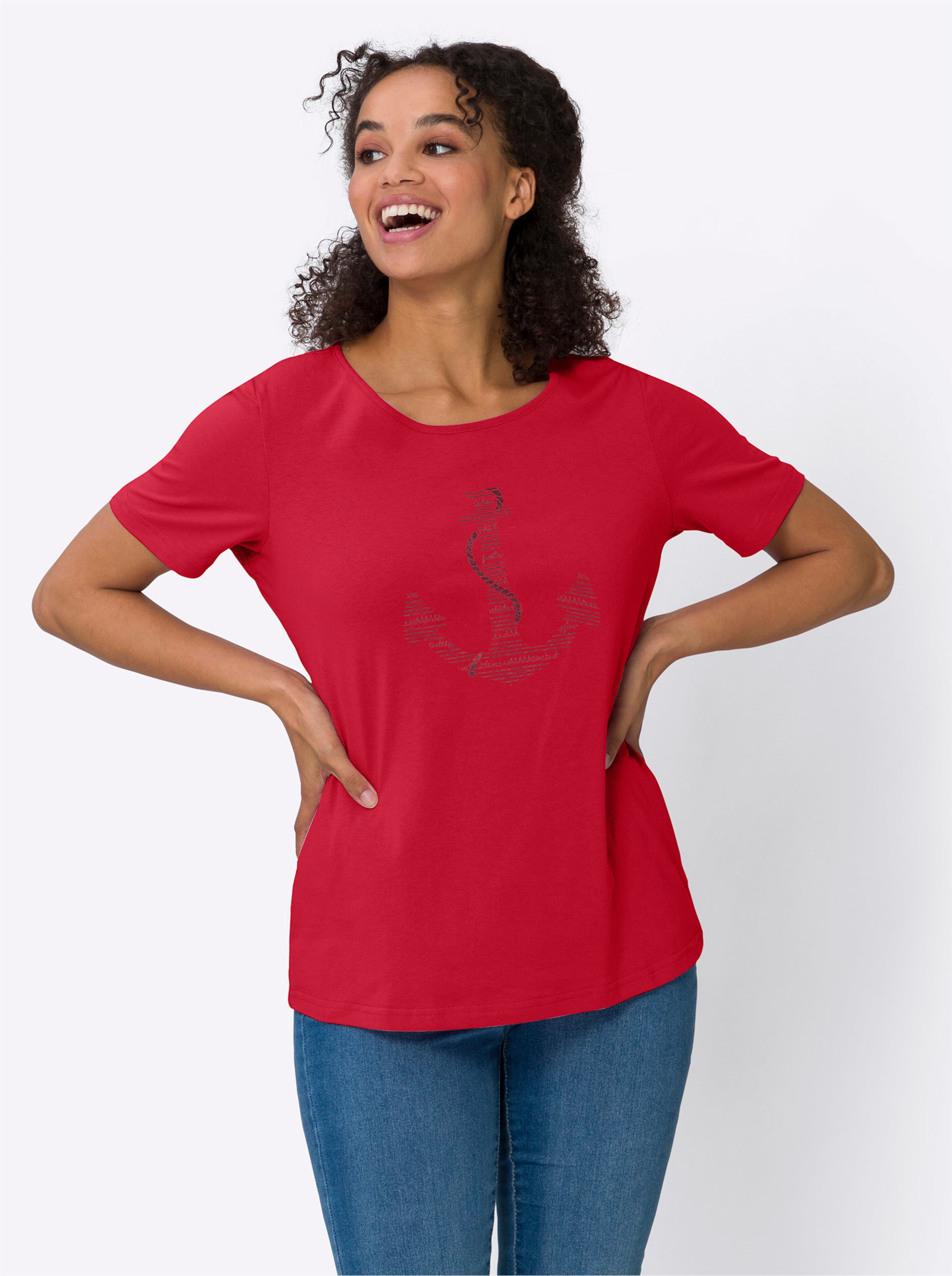 einen neuen günstig Kaufen-Kurzarmshirt in rot von heine. Kurzarmshirt in rot von heine <![CDATA[Leinen los und auf zu neuen Ufern! Maritimes Shirt mit sillberglänzendem Ankerdruck im Vorderteil.]]>. 