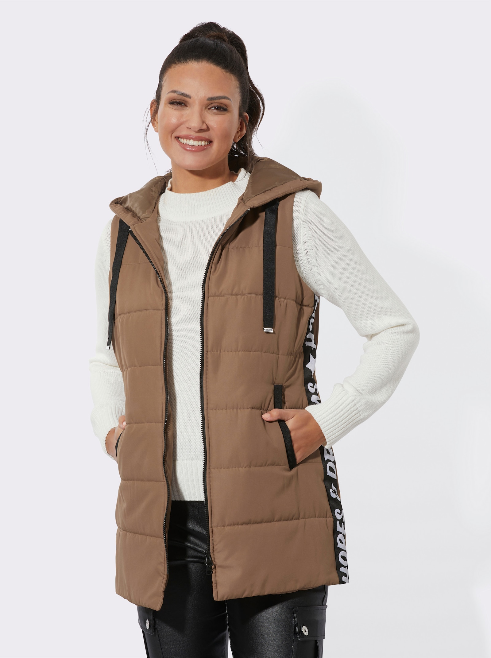 Steppweste mit Kontrast-Details - braun