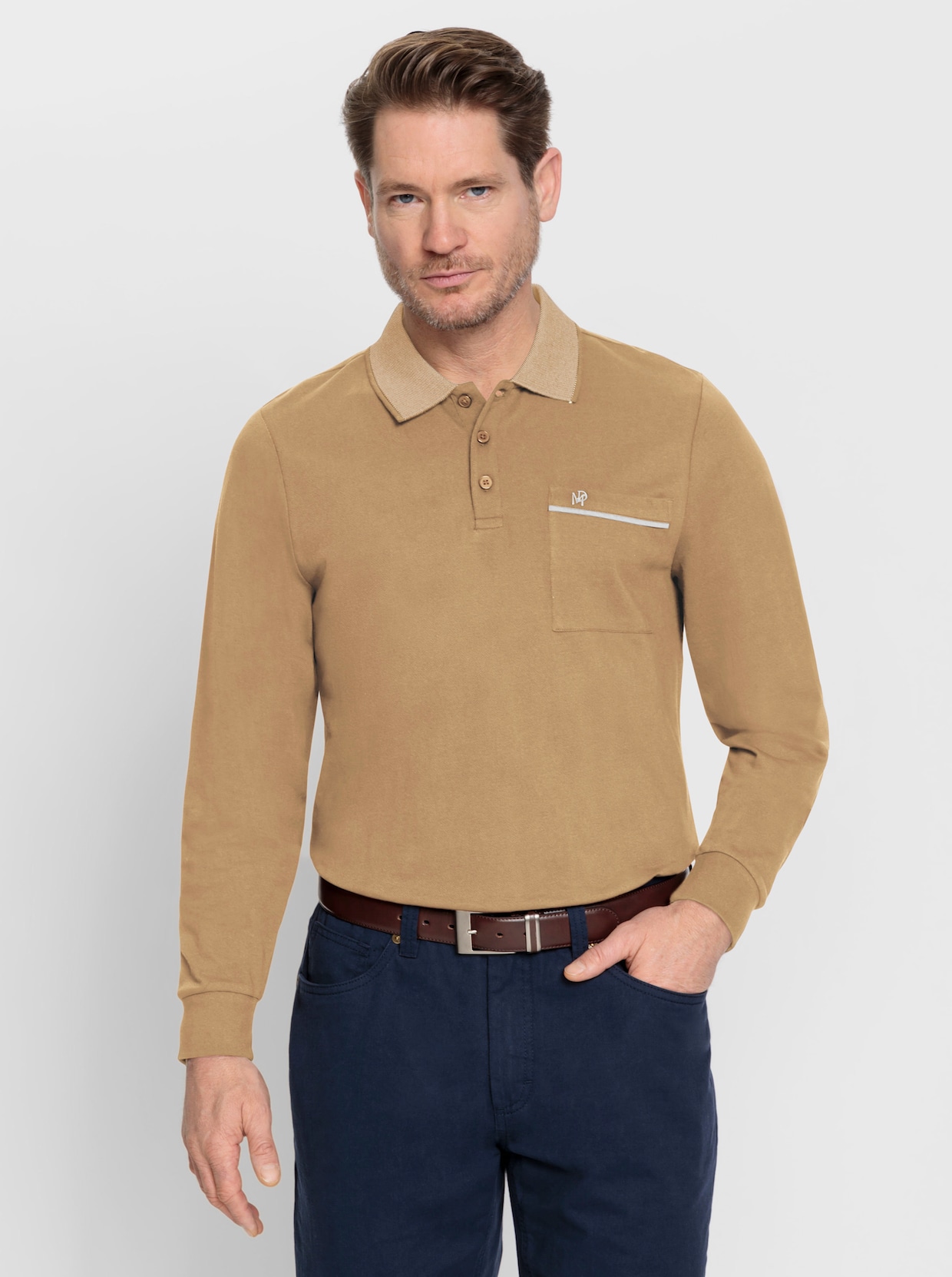 Marco Donati Poloshirt met lange mouwen - camel