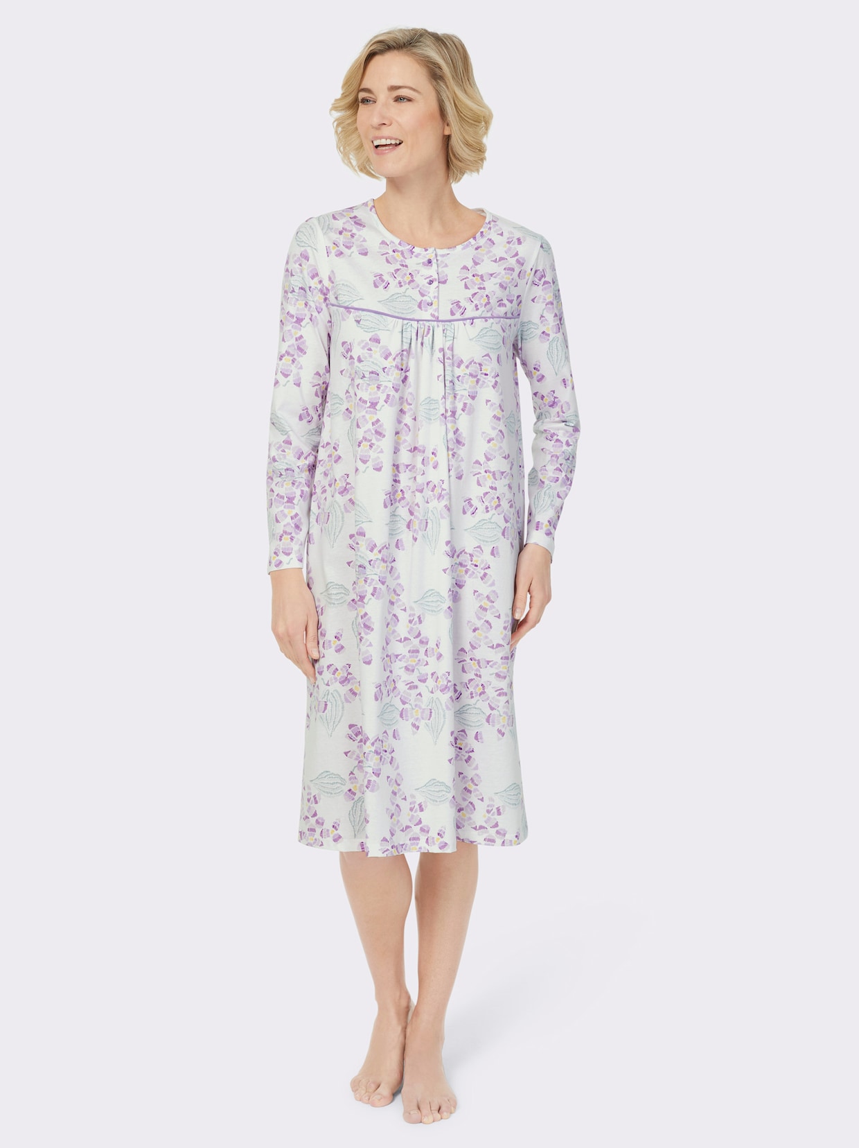 wäschepur Nachthemd - weiss-lavendel-bedruckt