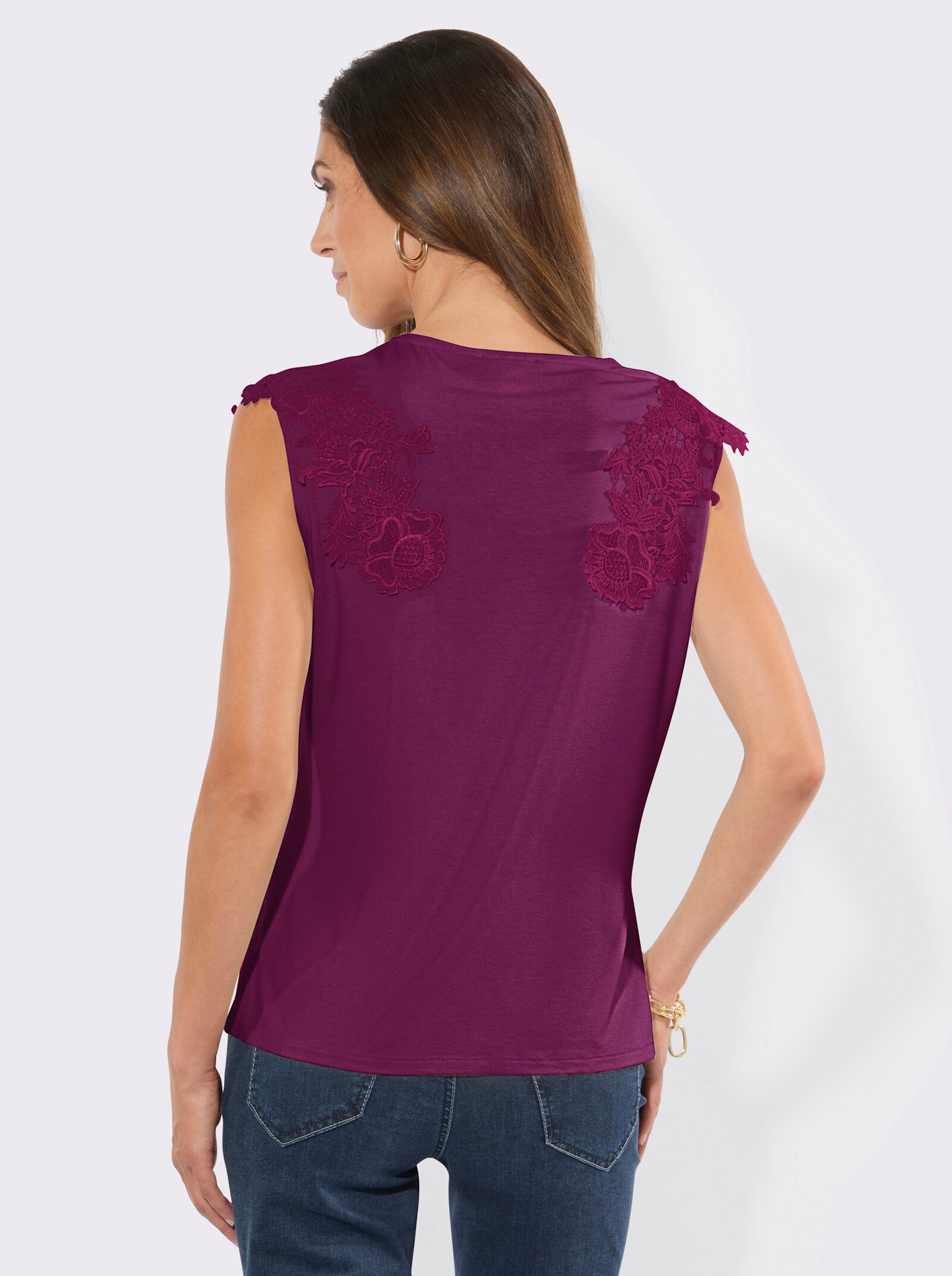 Shirt mit Spitzenborte - malve