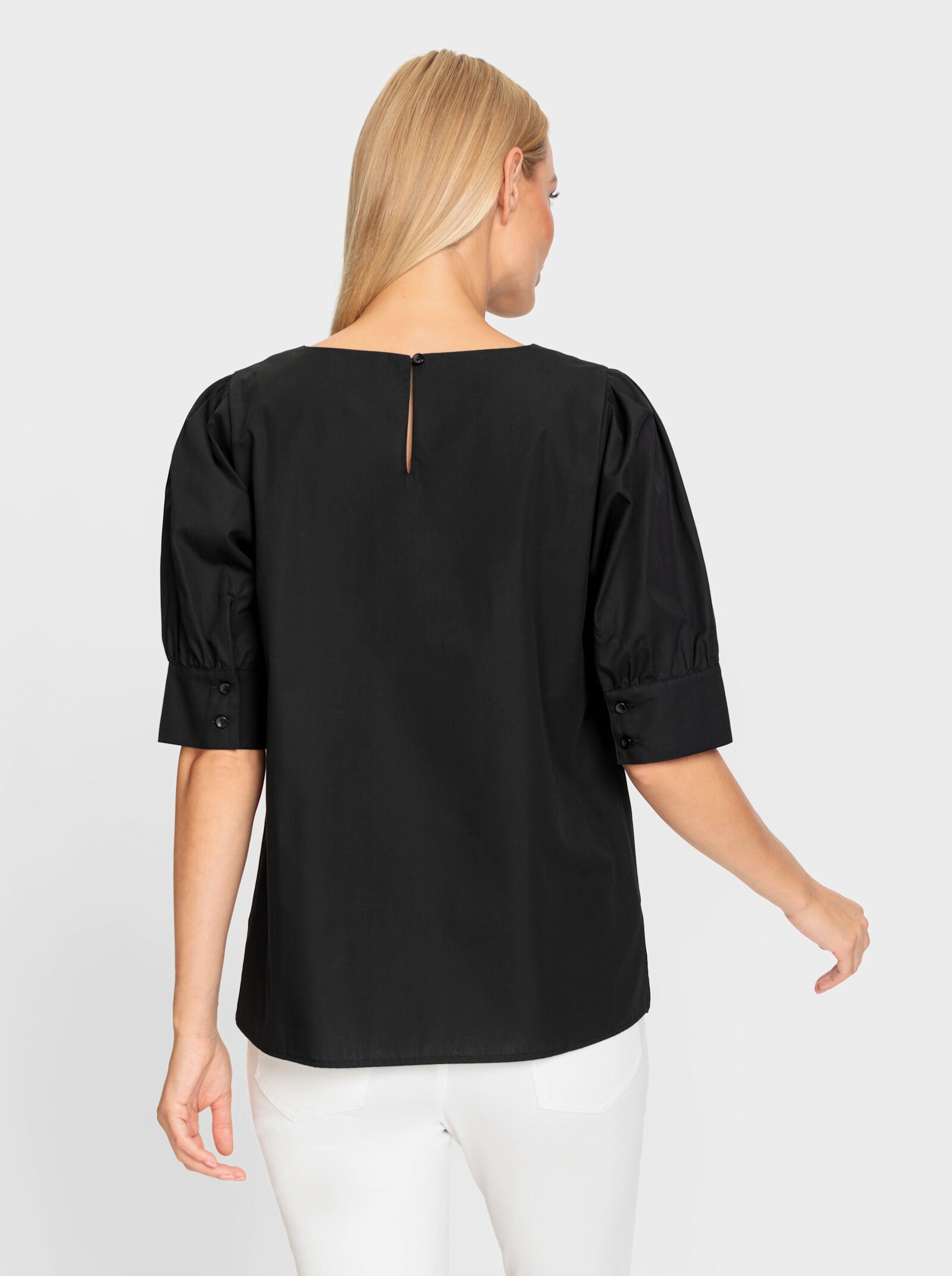heine Baumwollbluse mit 3/4-langen Puffärmeln - schwarz