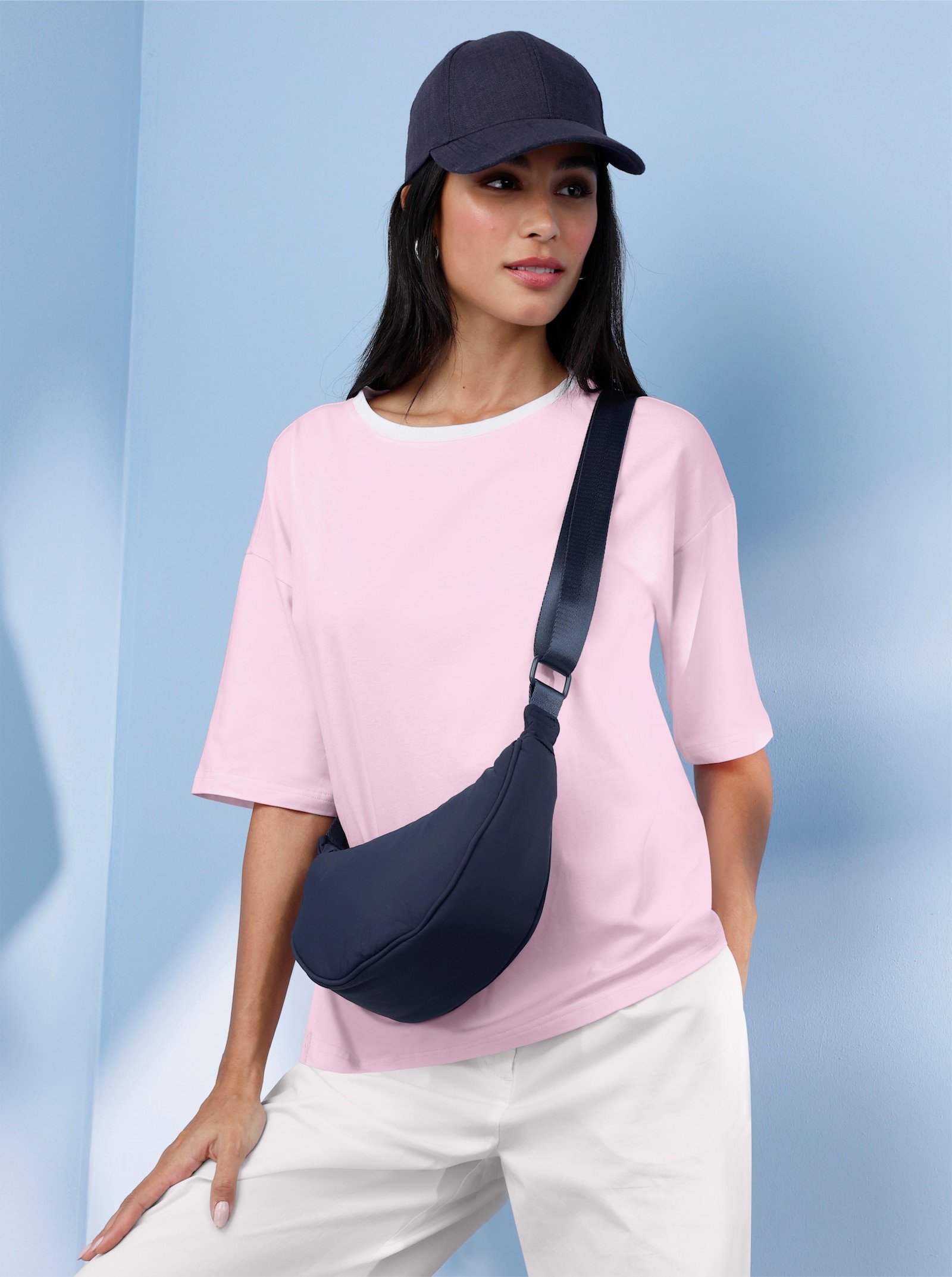 heine Kurzarmshirt mit asymmetrischem Saum - hellrosé