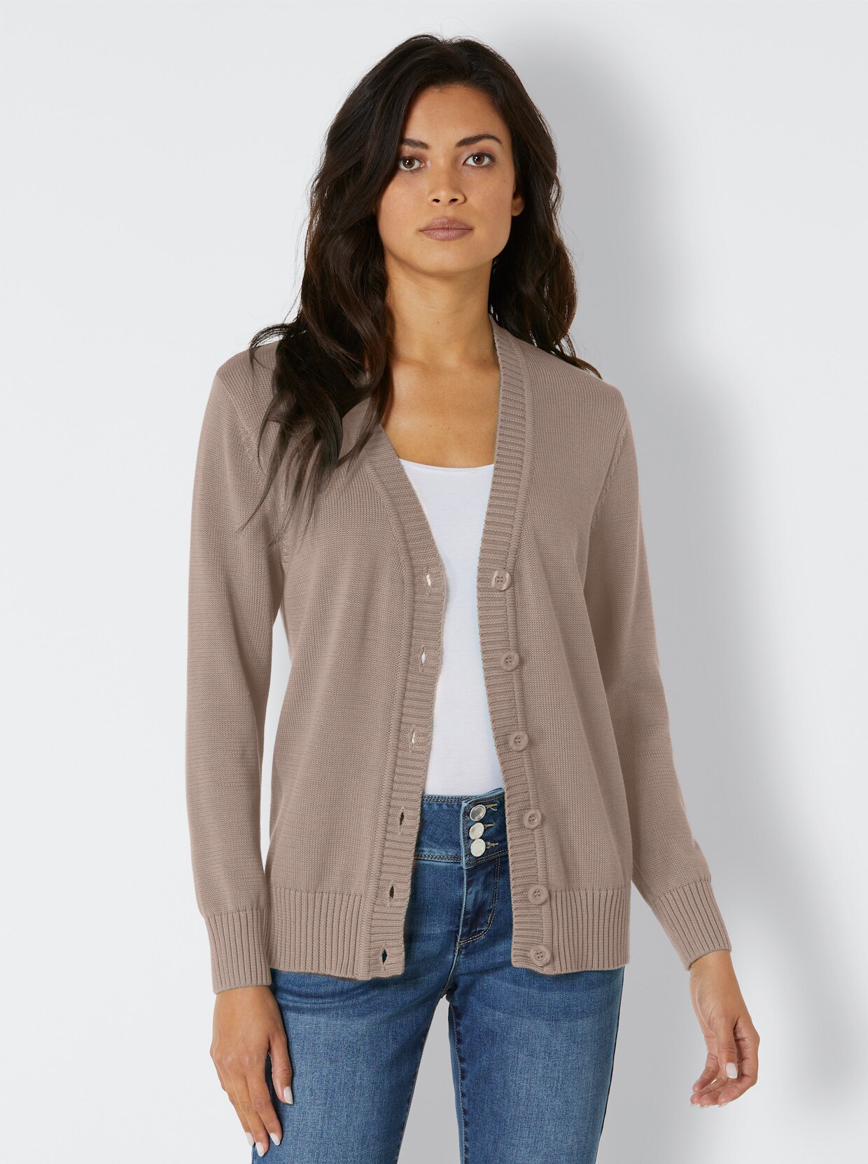 Creation L Premium Pima-Baumwoll-Strickjacke - sesam