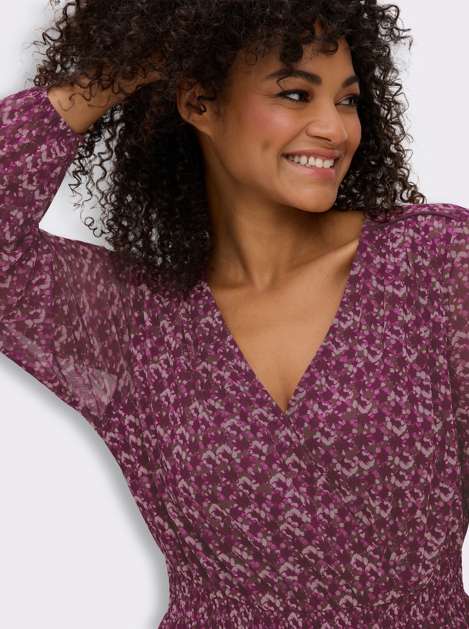 sheego Blumenkleid aus Mesh - burgund-schoko-bedruckt