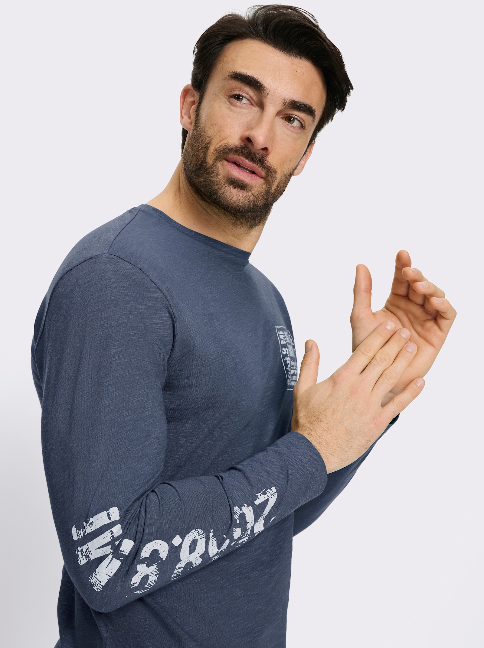 Catamaran Langarmshirt mit platziertem Druck - rauchblau-bedruckt