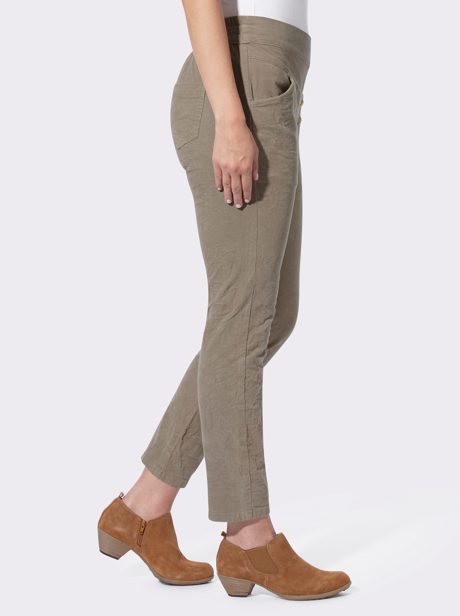 heine Ribcordbroek met crinkle-effect - leem