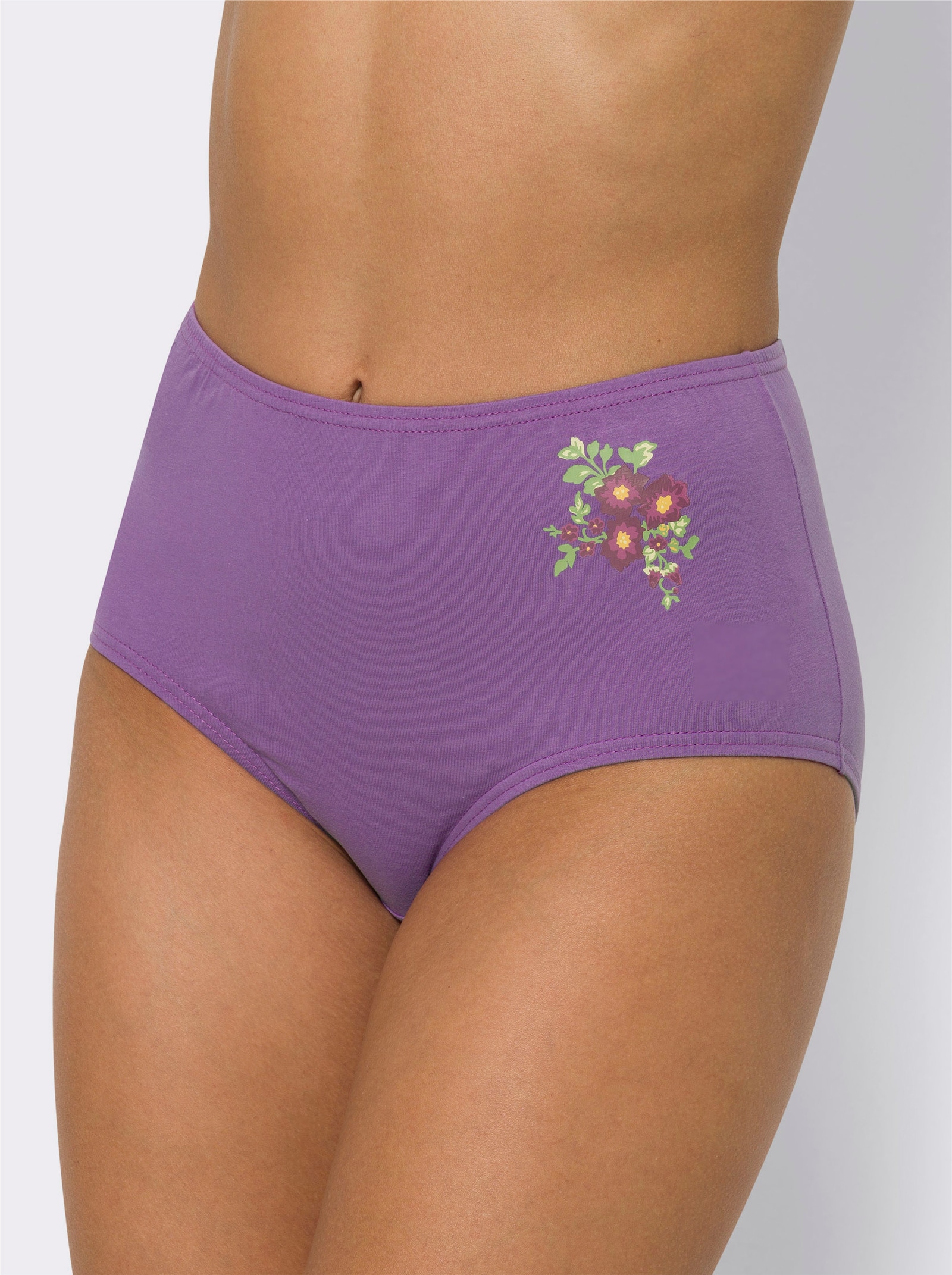 Taillenslip mit Blütenmotiv - marine + weiß + lila