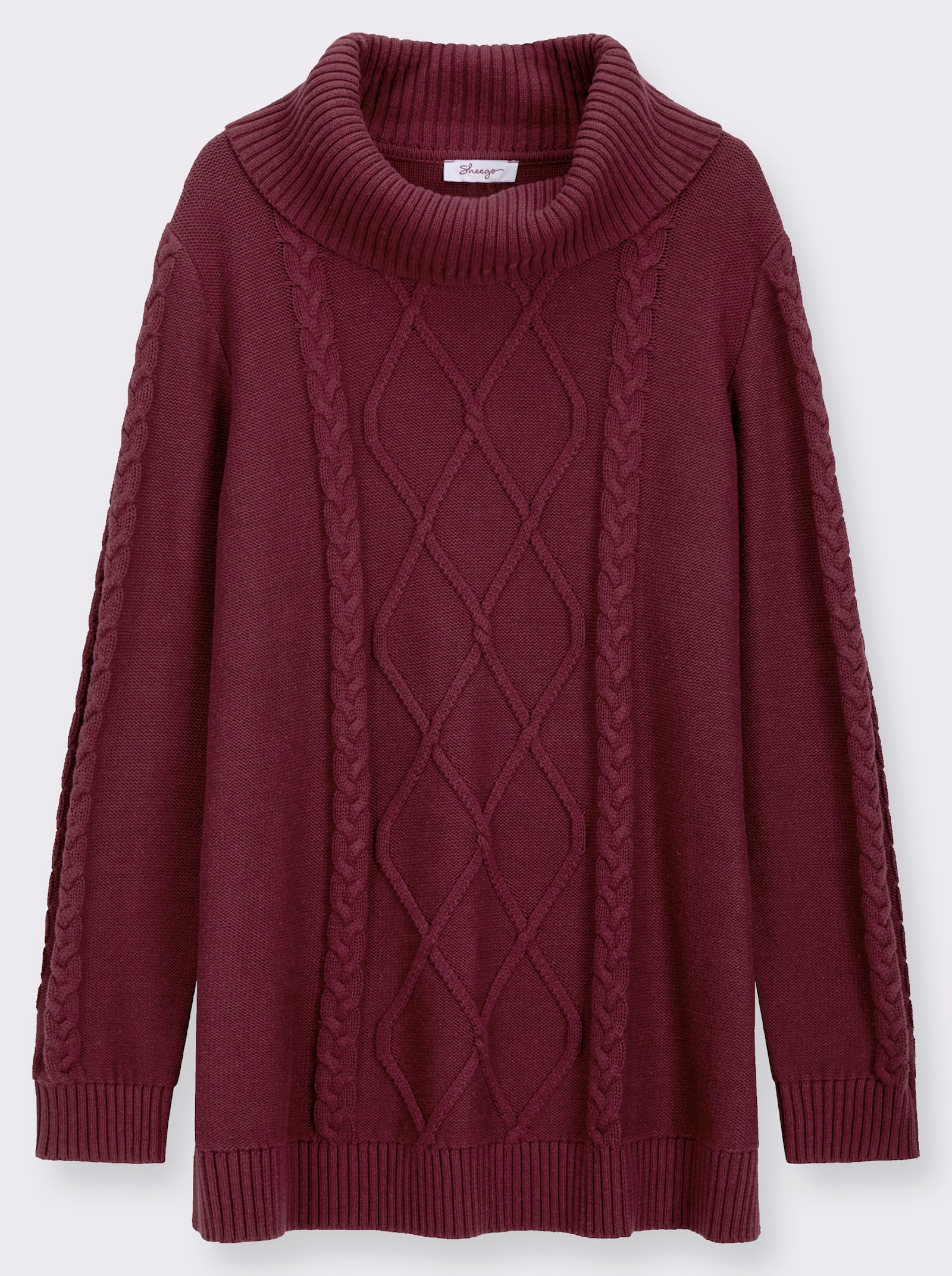 sheego Strickpullover mit Zopf- und Rautenmuster - bordeaux