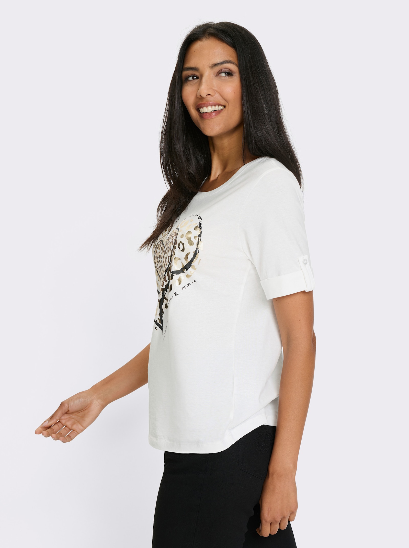 Shirt met korte mouwen en luipaardprint - ecru/goudkleur