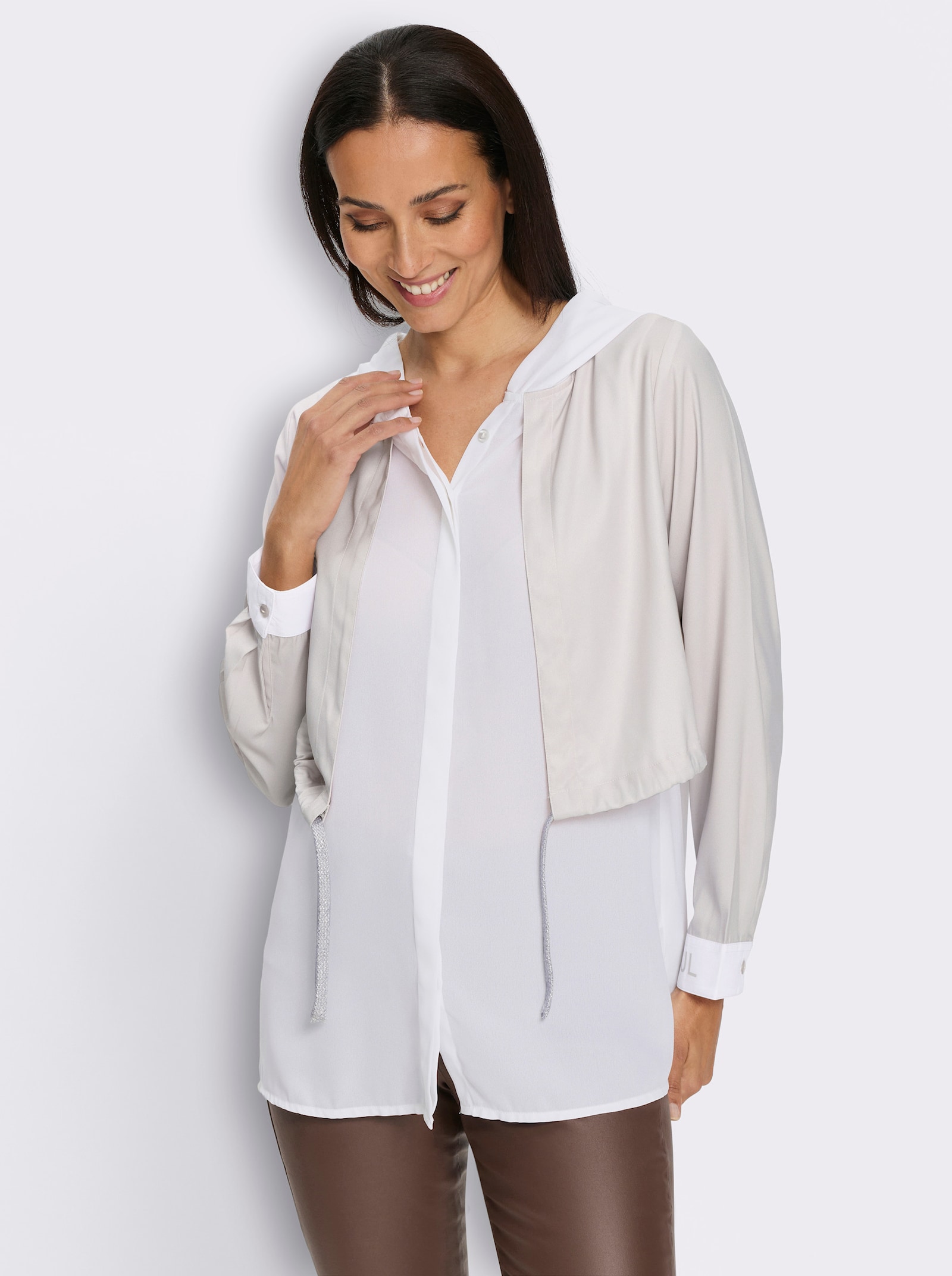 heine Langarmbluse im 2-in-1-Look - ecru-hellgrau