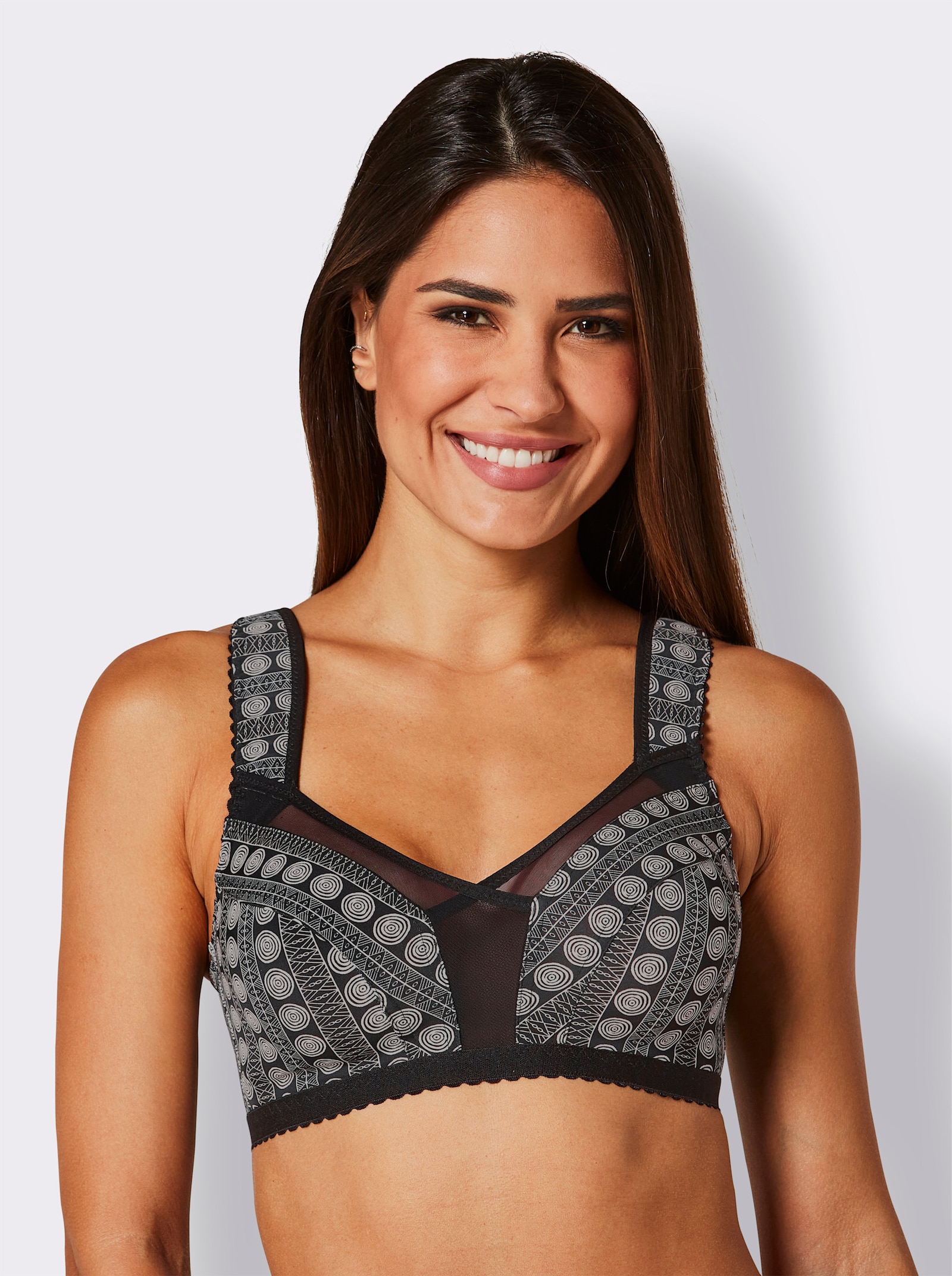 wäschepur Entlastungs-BH ohne Bügel - schwarz-bedruckt