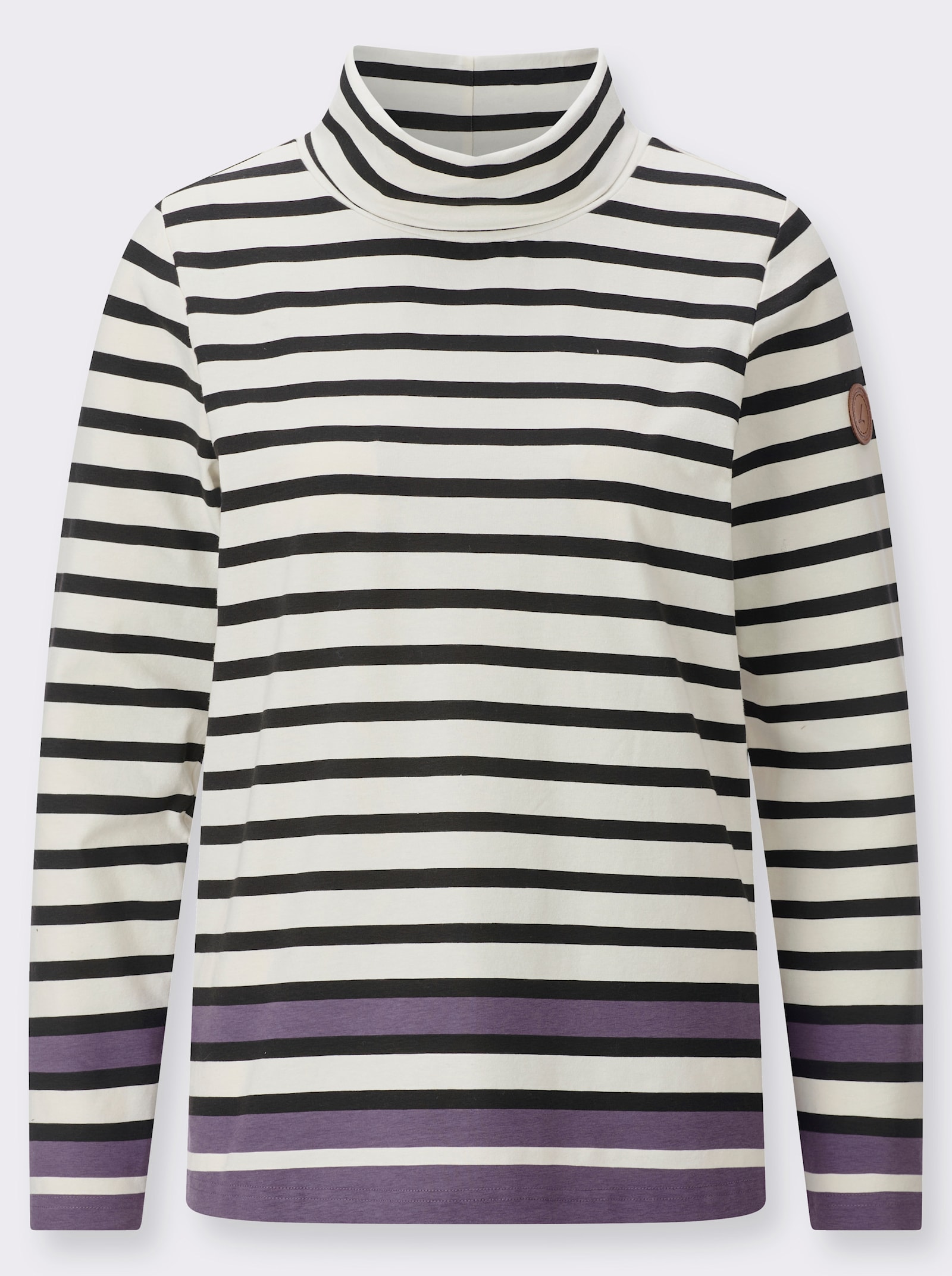 Ringelshirt mit Rollkragen - champagner-schwarz-geringelt