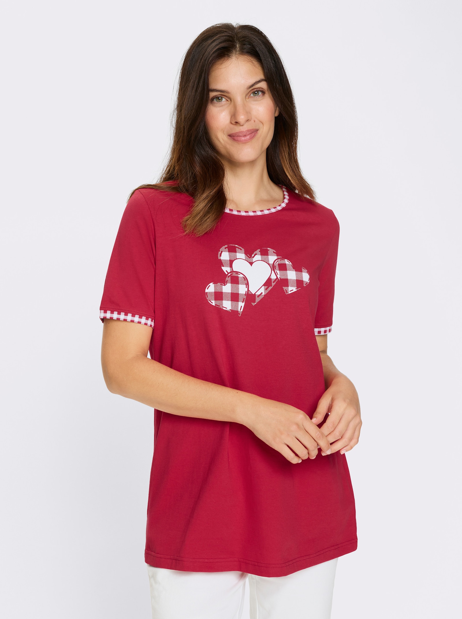 Longshirt mit Herzchen-Motiv - rot-weiss