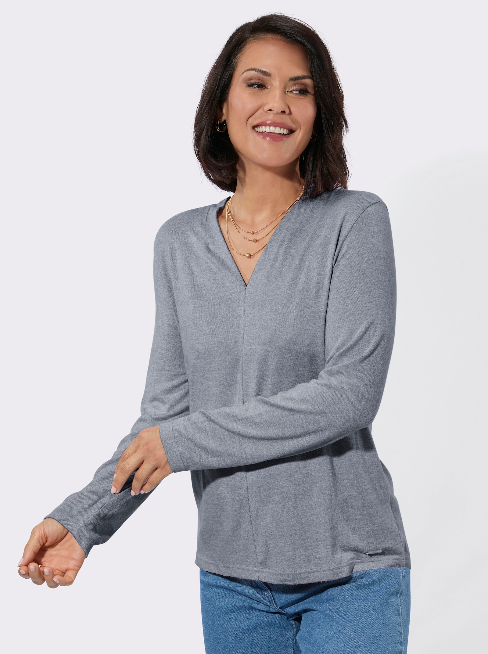 Winter-Shirt - marine-meliert