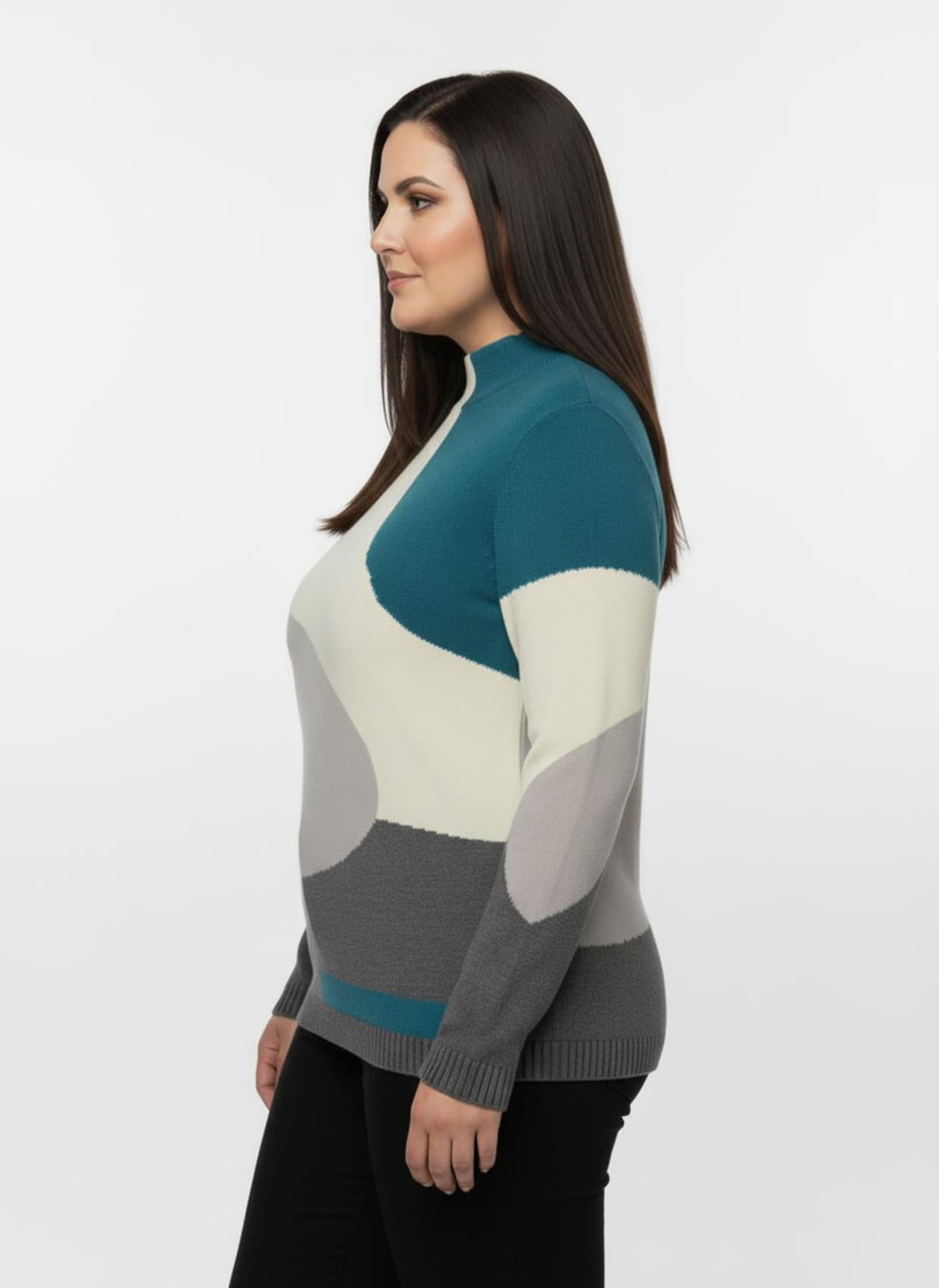 Oversize-Pullover mit Intarsien-Muster - champagner-aquapetrol-gemustert