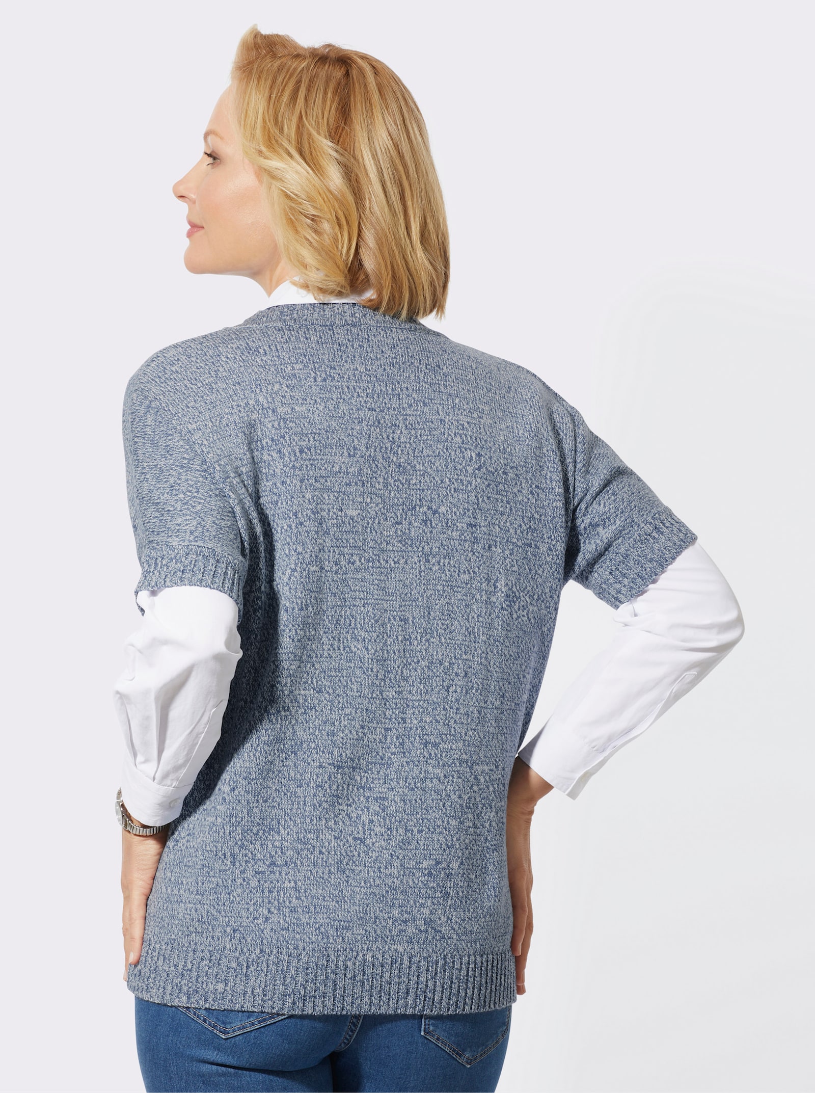 Strickweste in Melange-Optik - rauchblau-ecru-meliert