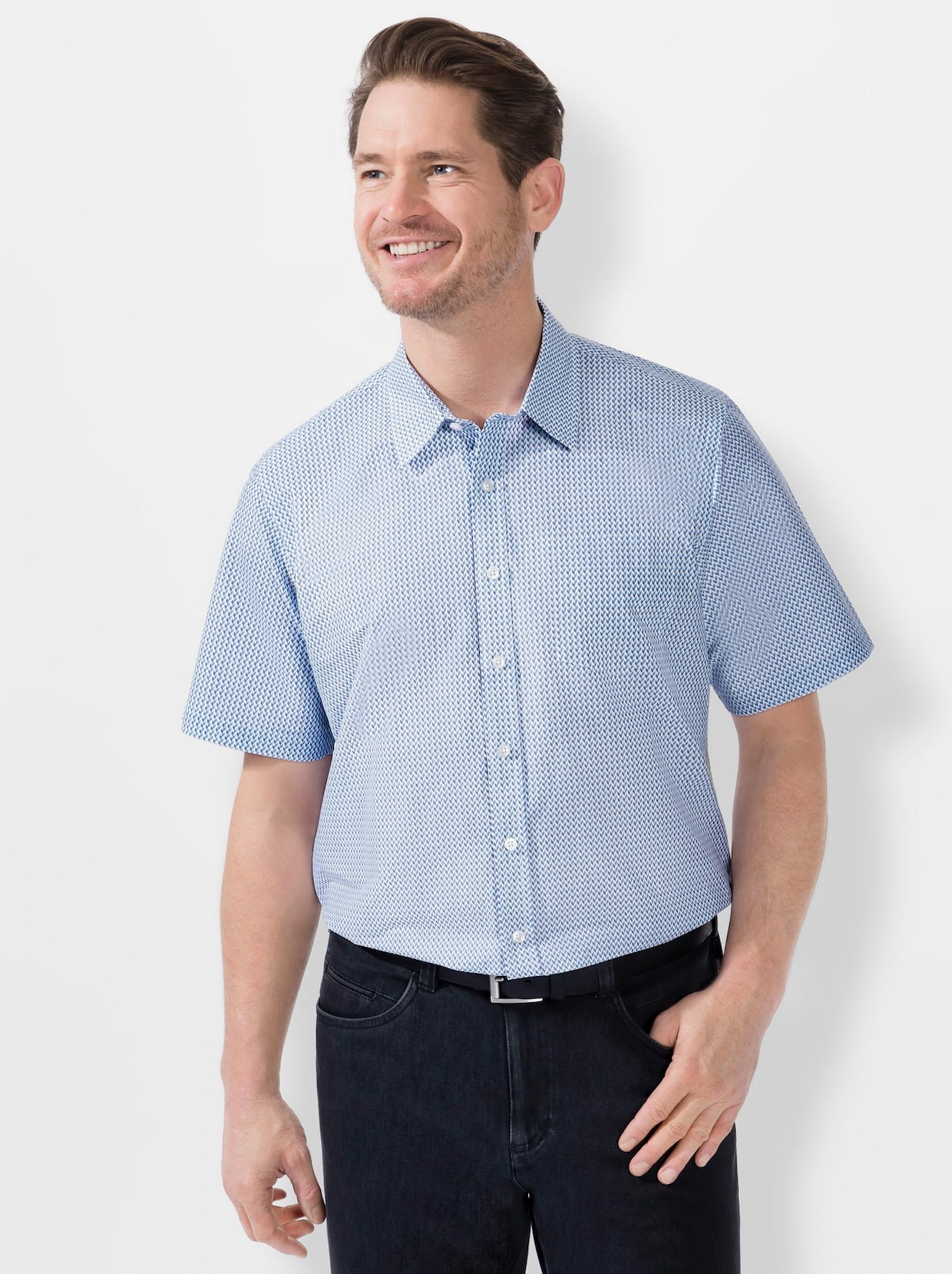 Marco Donati Kurzarm-Hemd - blau-gemustert