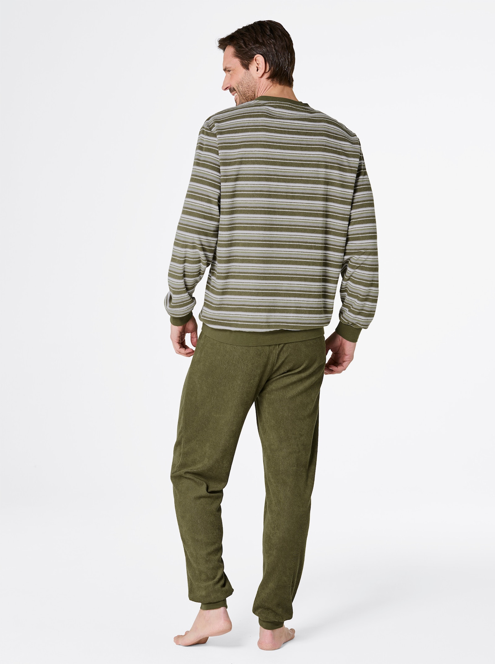 wäschepur men Schlafanzug - oliv-steingrau-geringelt