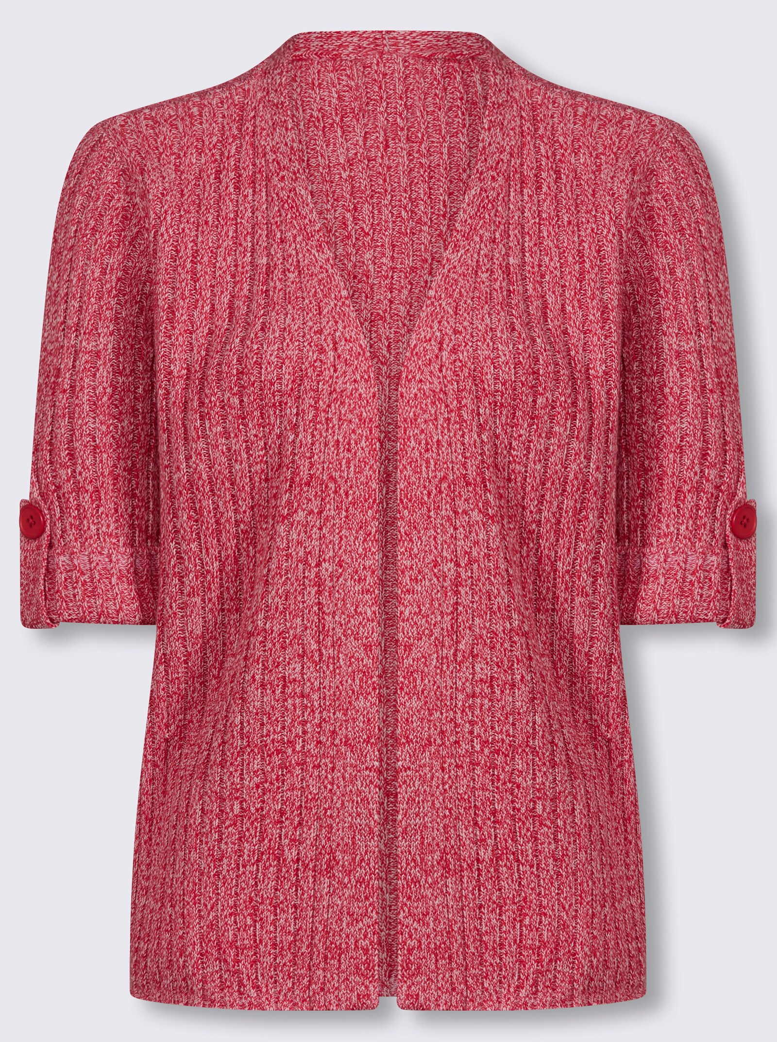 Strickjacke in Rippen-Optik - erdbeere-weiß-meliert