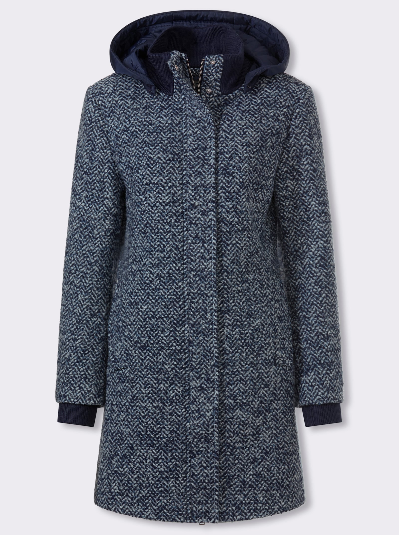 heine Longjacke in Bouclé-Qualität - marine-rauchblau-gemustert