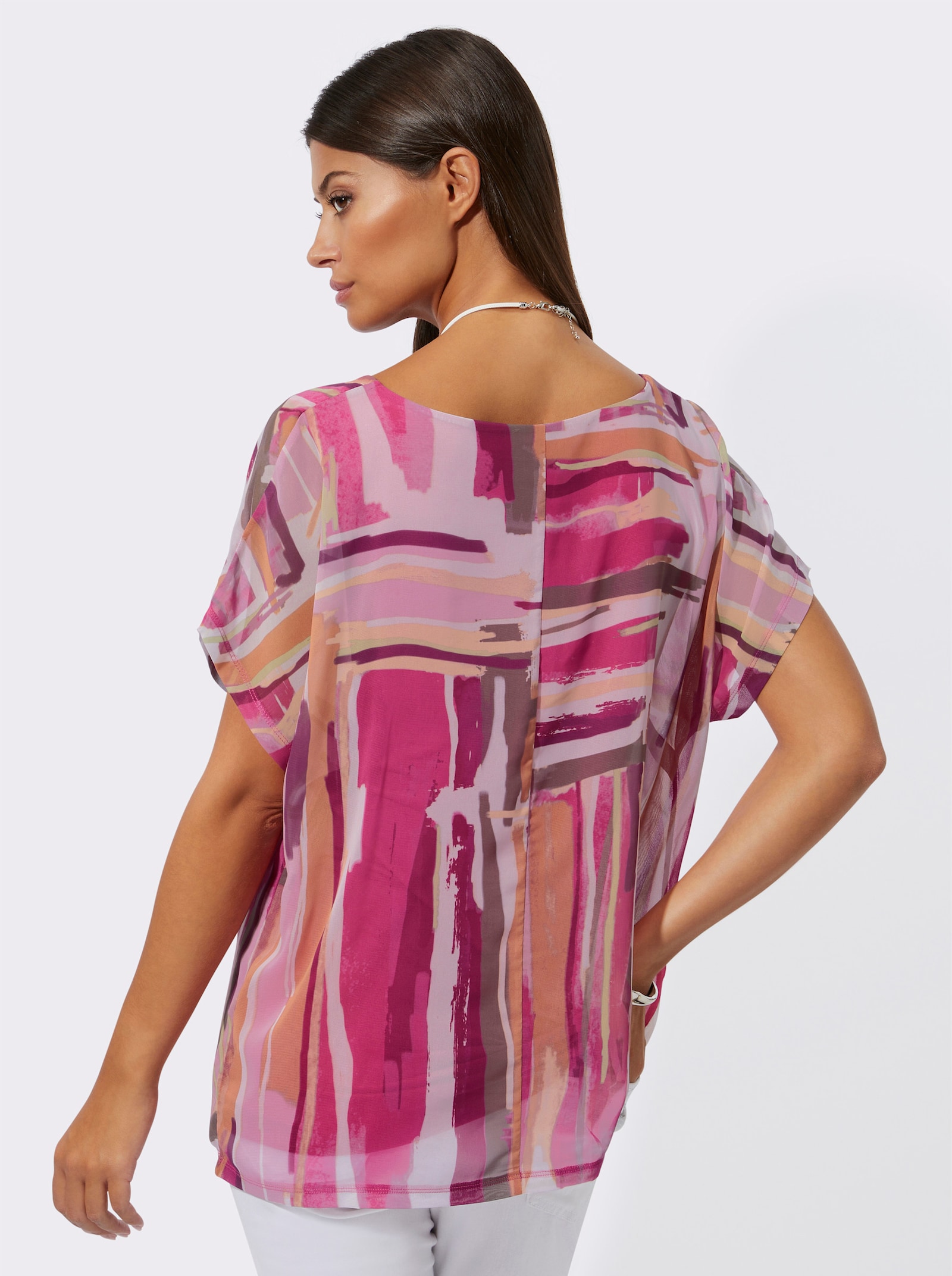  Chiffonbluse mit eingenähtem Top - fuchsia-puder-bedruckt