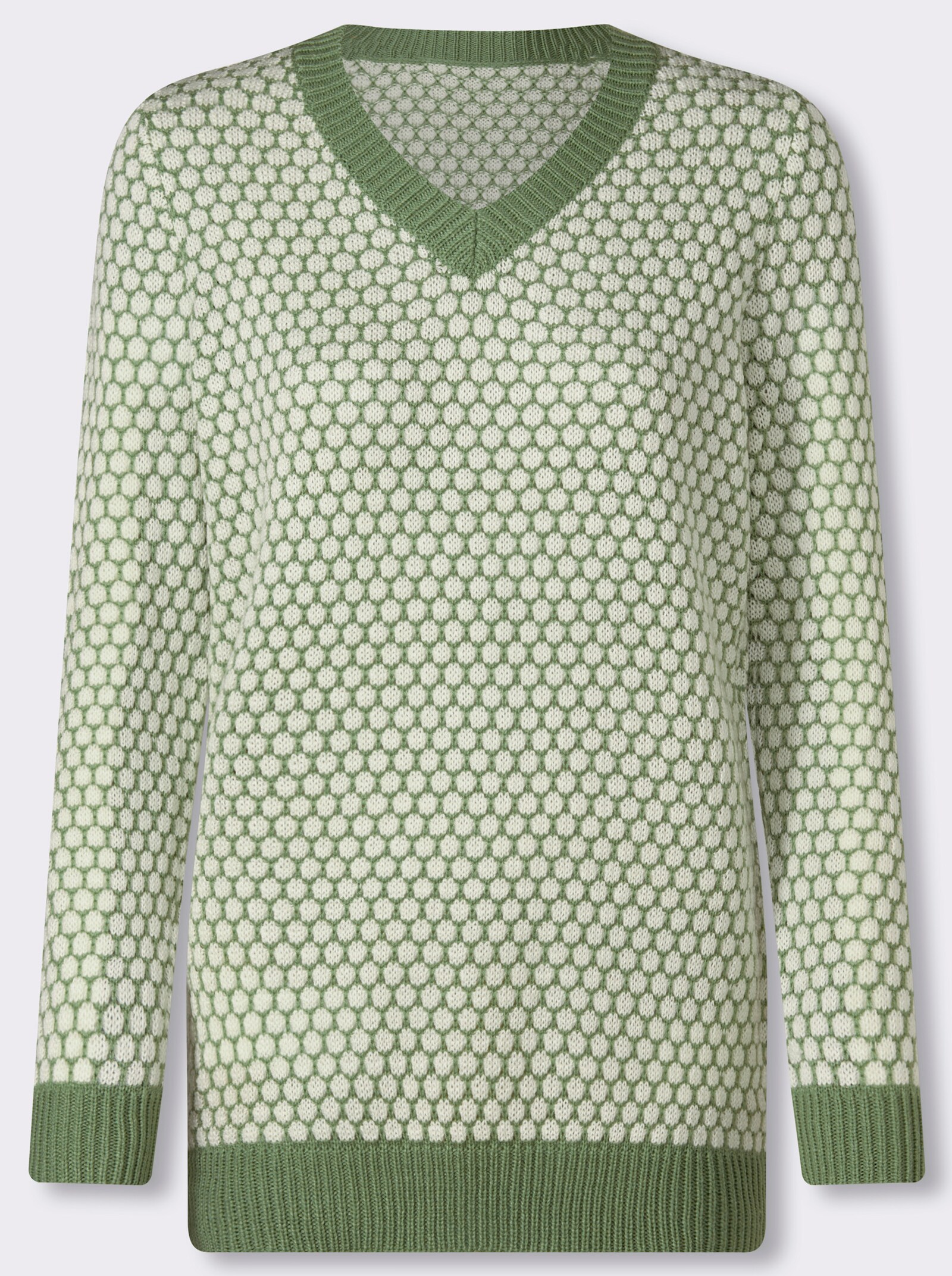 Langarm-Pullover im attraktiven Strickmuster - eucalyptus-ecru-gemustert