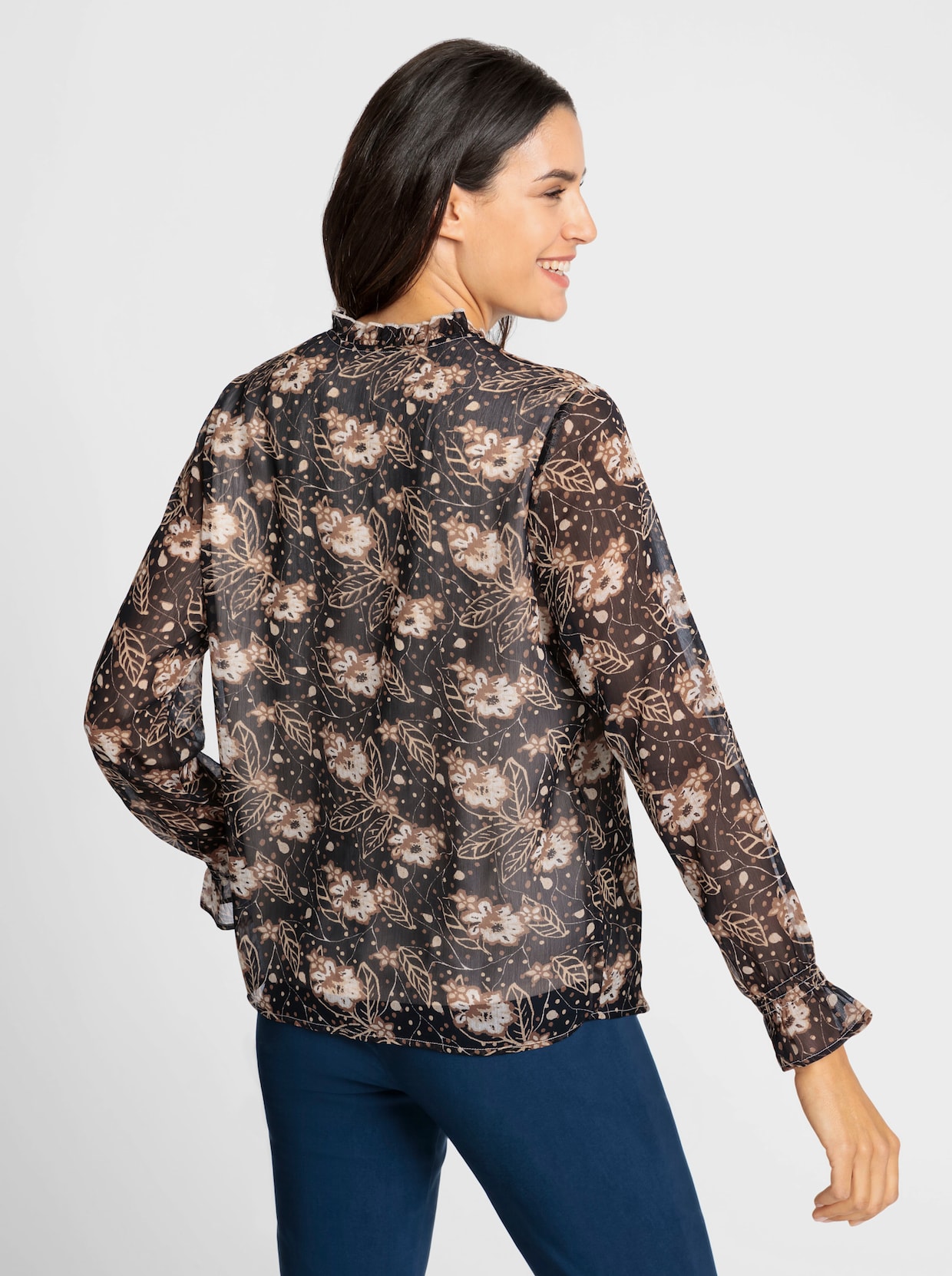 Chiffonblouse - zwart/ivoor bedrukt