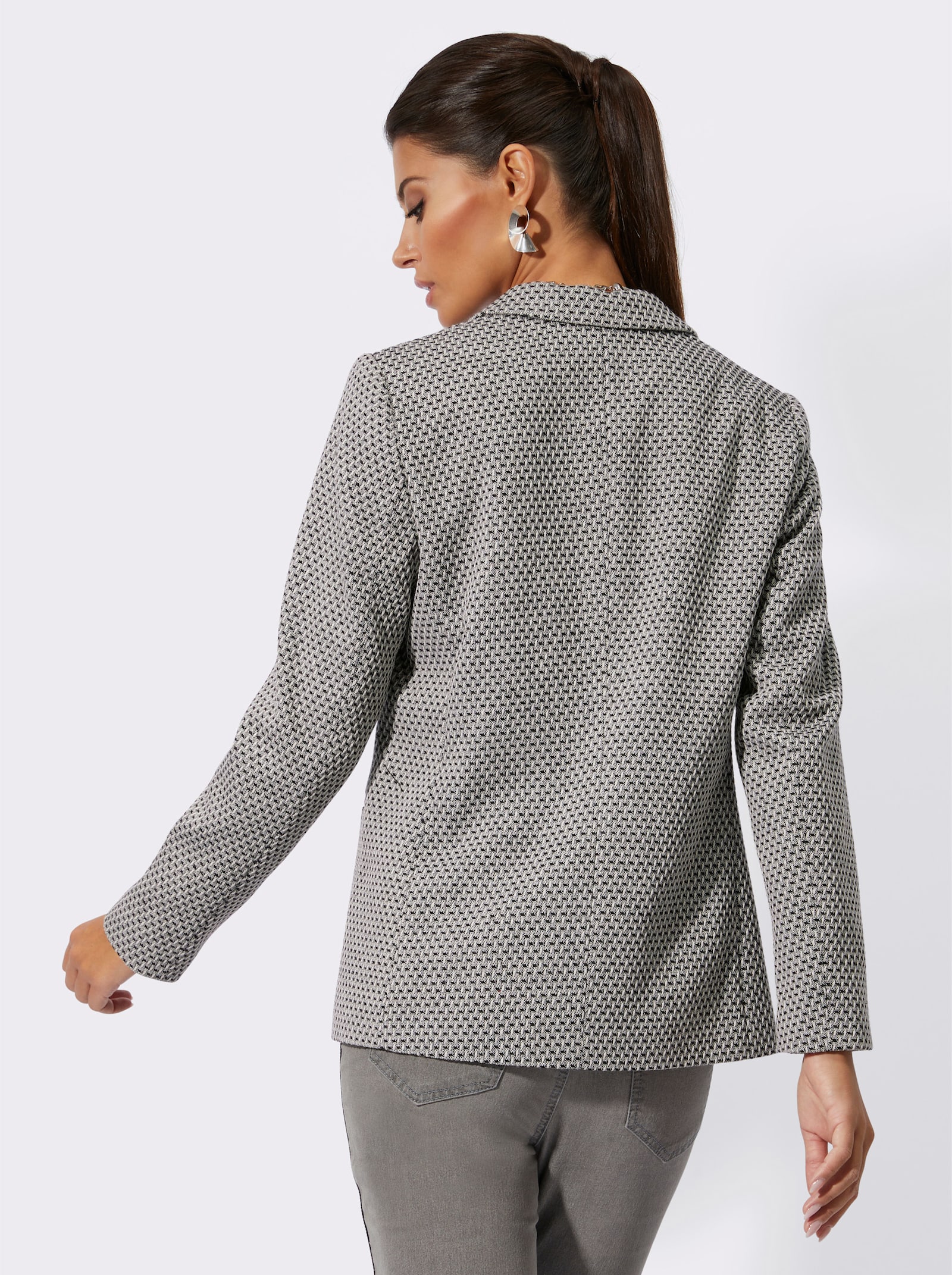 Jacquardblazer mit Reissverschluss-Taschen - ecru-schwarz-gemustert