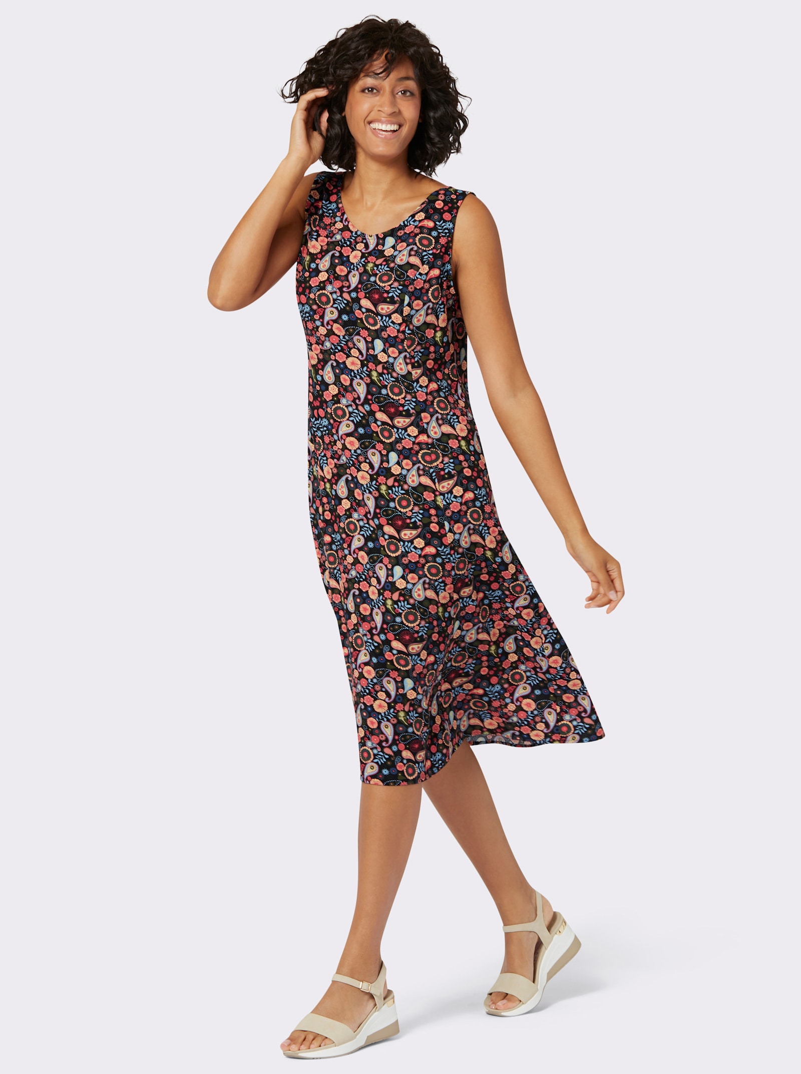 Druckkleid mit Paisley-Blumen-Muster - erdbeere-schwarz-bedruckt