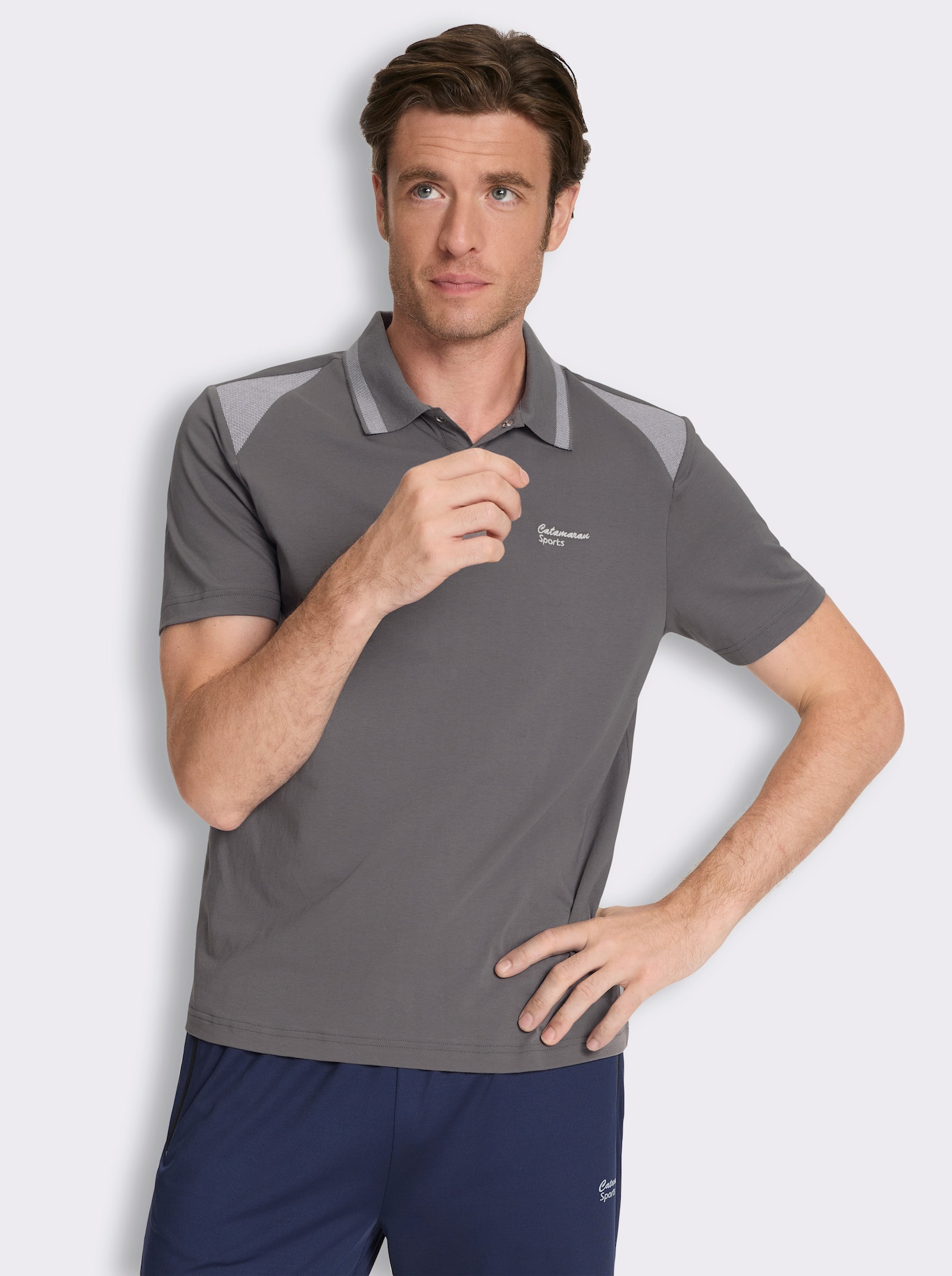 Catamaran Sports Kurzarmshirt mit Druckknopfleiste - anthrazit