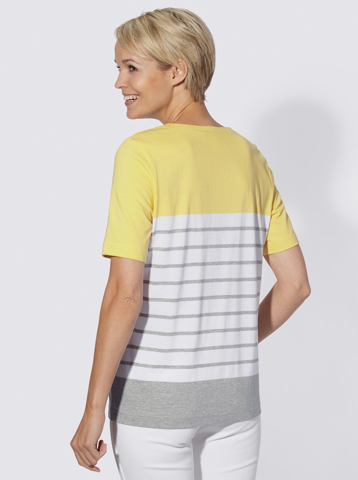 Shirt met ronde hals - geel/grijs gestreept
