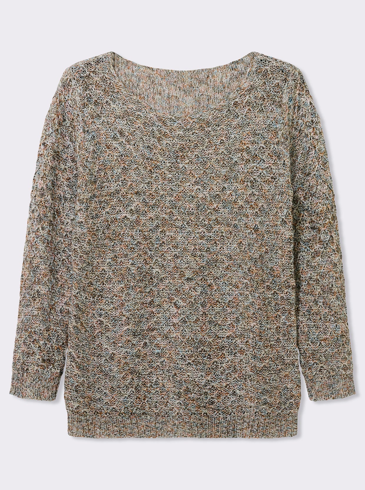 Rundhalspullover mit Multicolor-Garn - ecru-gemustert