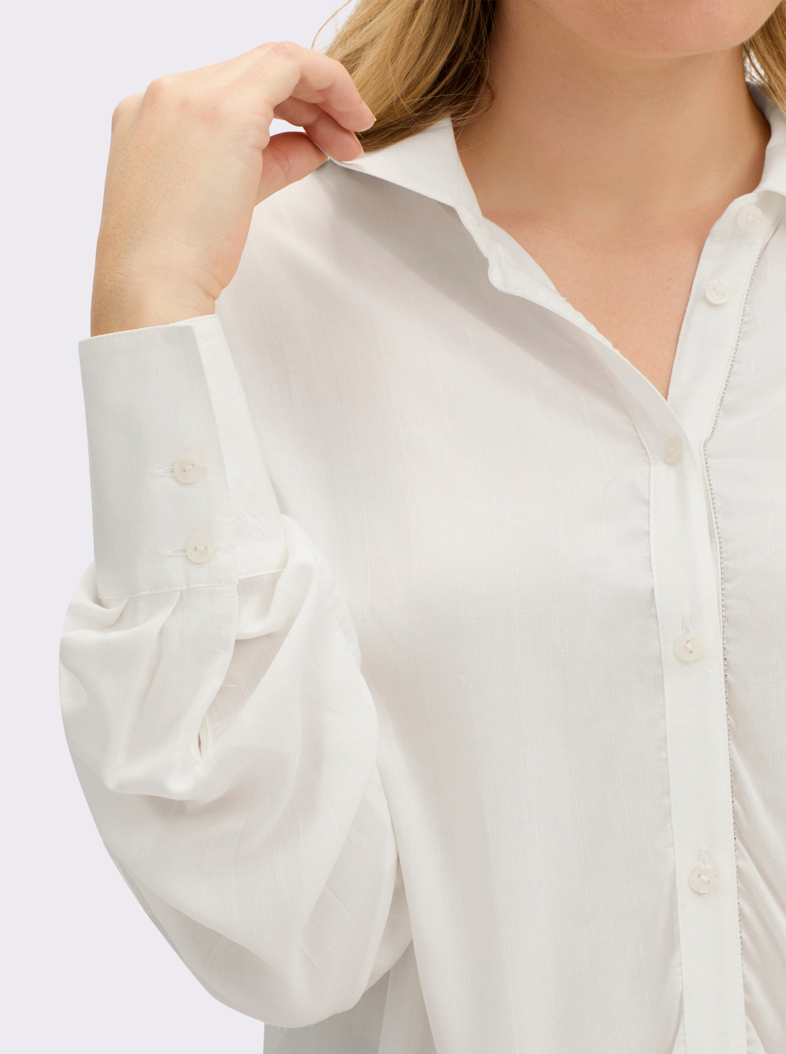 sheego Hemdbluse mit Streifen und Glanzgarn-Tape - ecru-gestreift