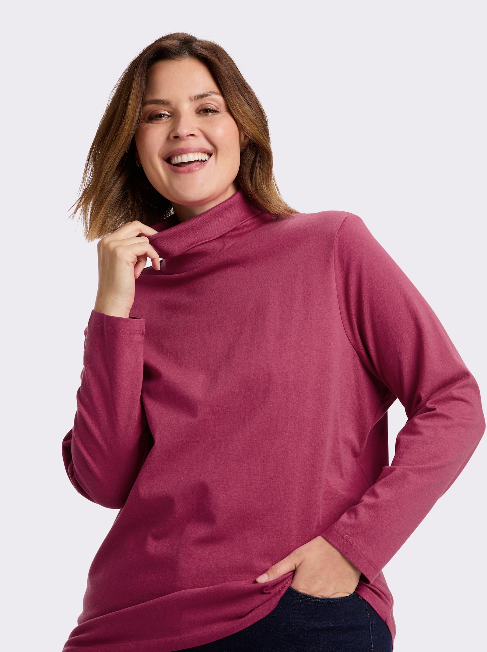 Rollkragenshirt mit langen Ärmeln - fuchsia