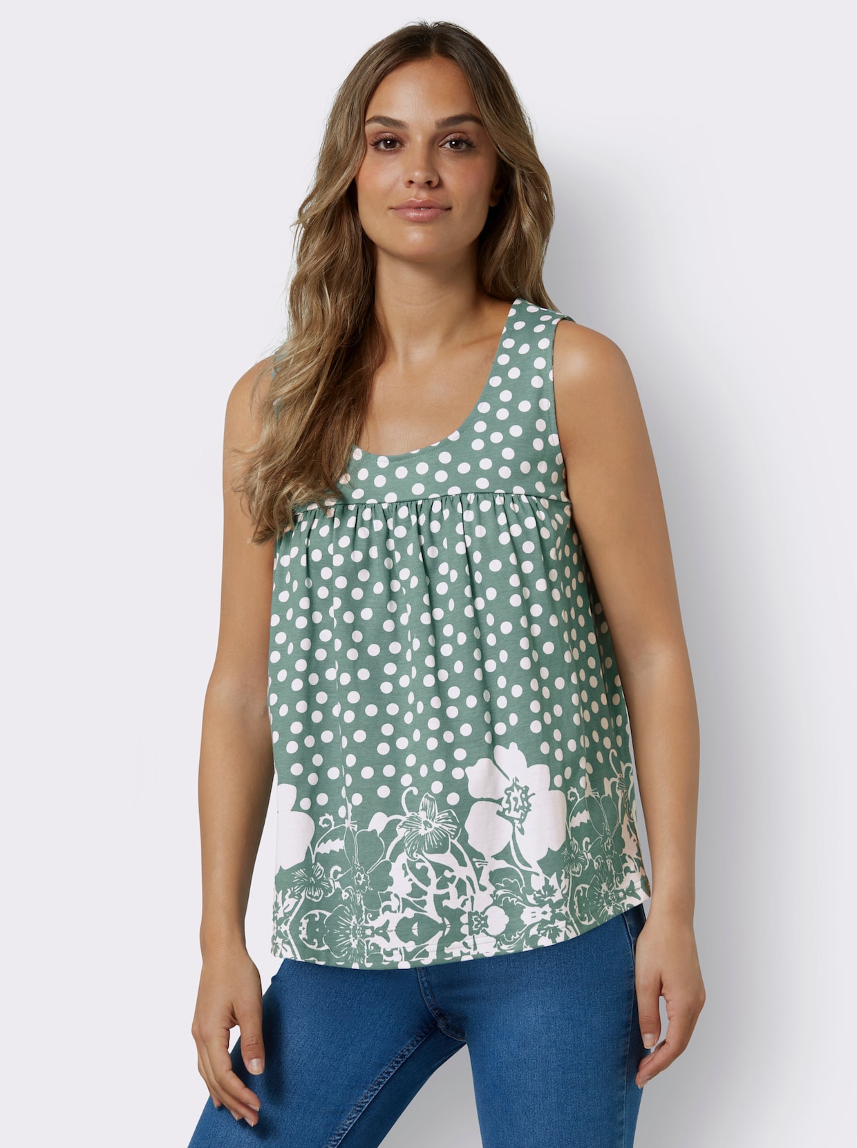 Shirttop - jade/wit geprint