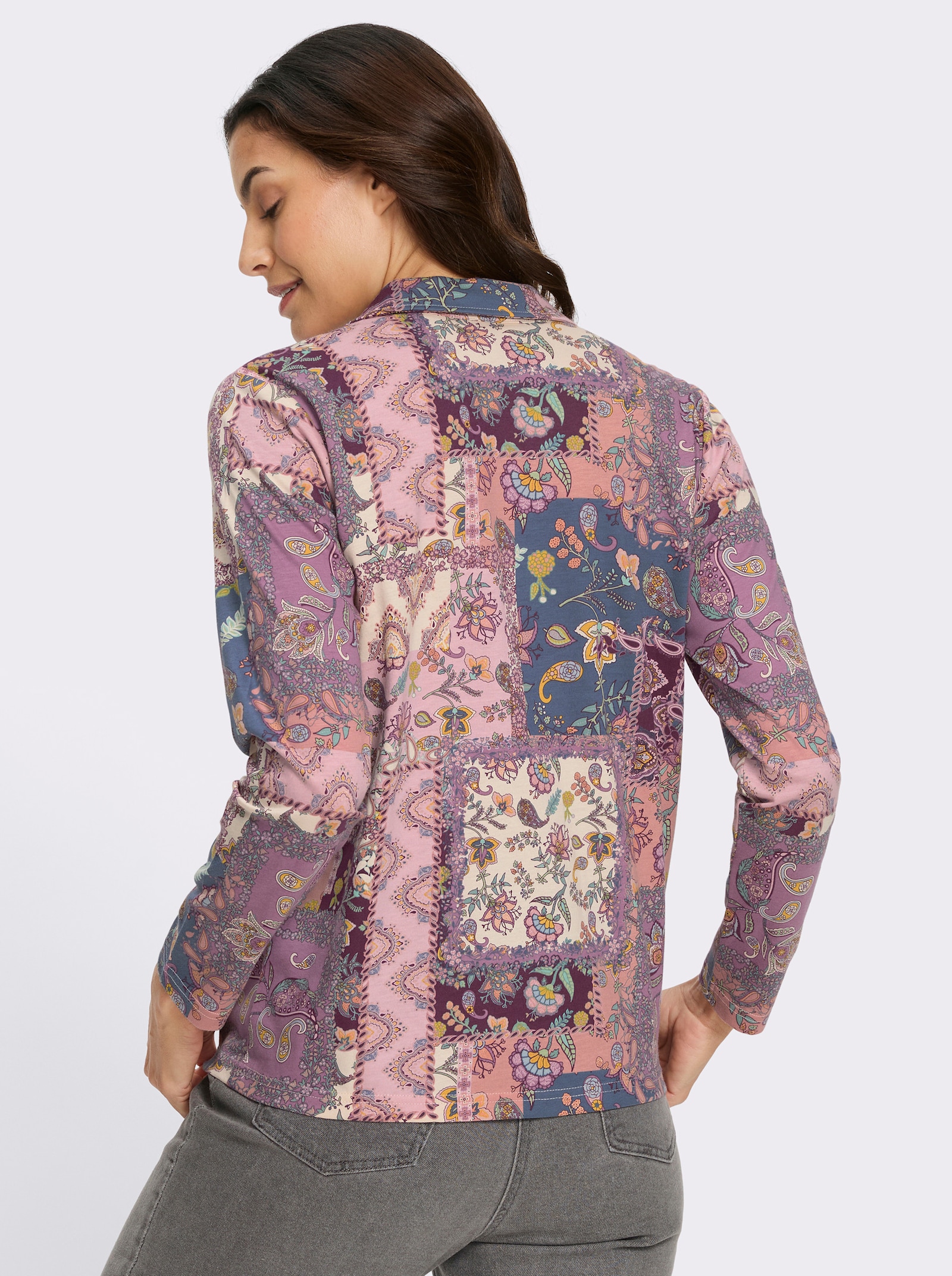 Poloshirt mit kurzer Knopfleiste - burgund-violett-bedruckt