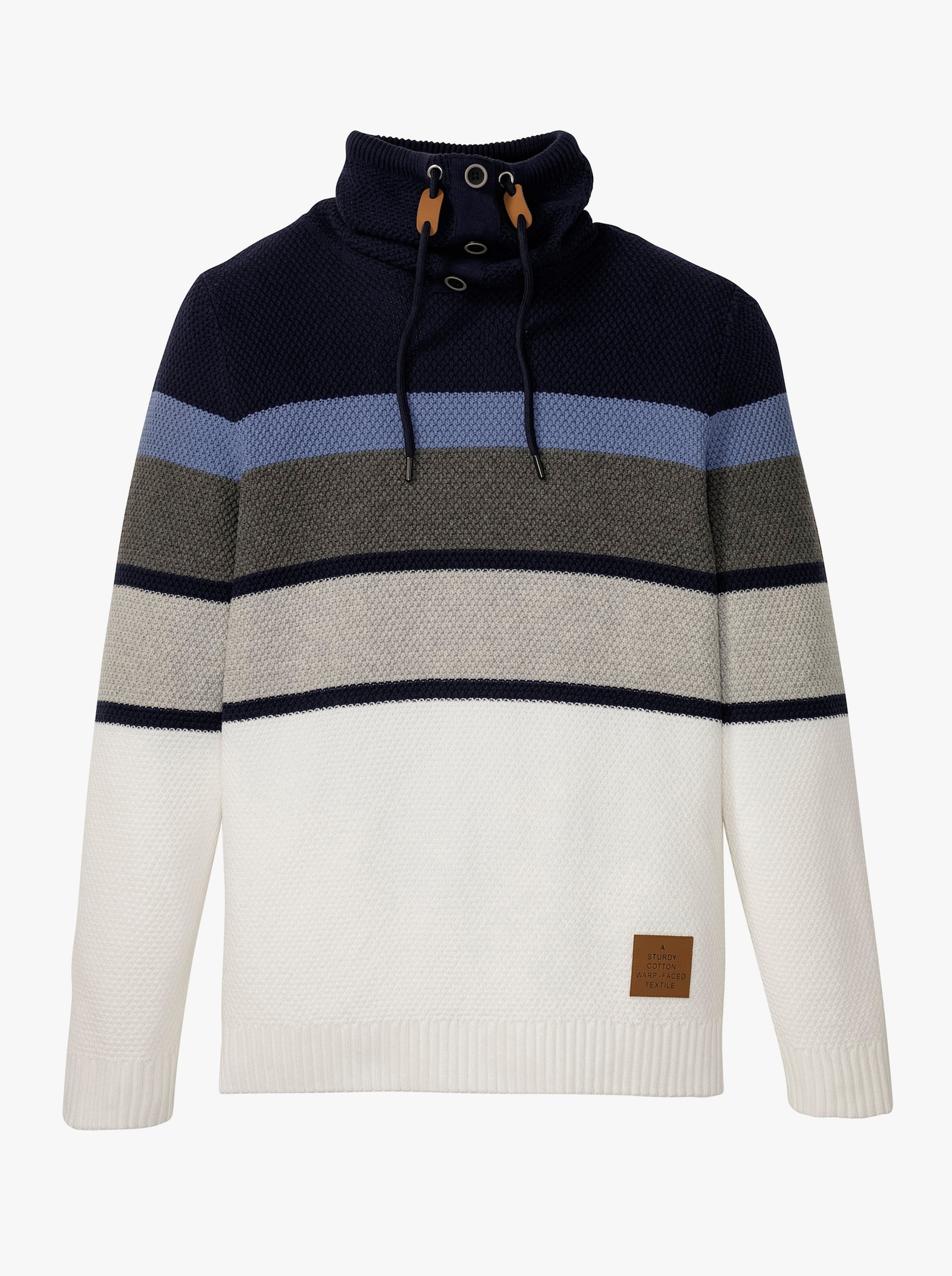 Catamaran Pullover met rolkraag en streeppatroon - marine/ecru gestreept