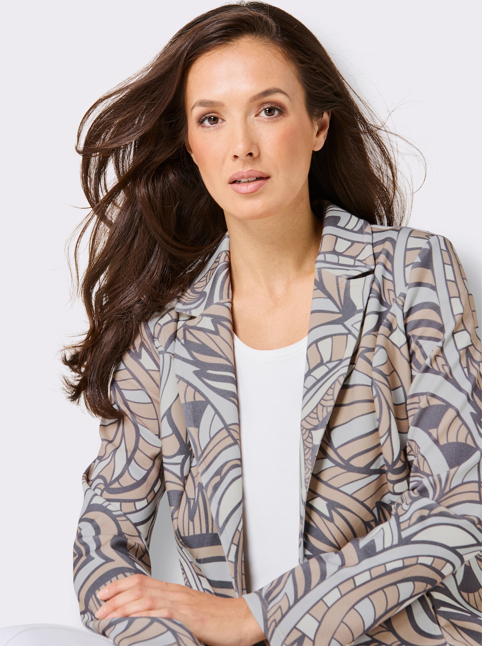 CREATION L PREMIUM Jerseyblazer mit Allover-Druck - beige-hellgrau-bedruckt