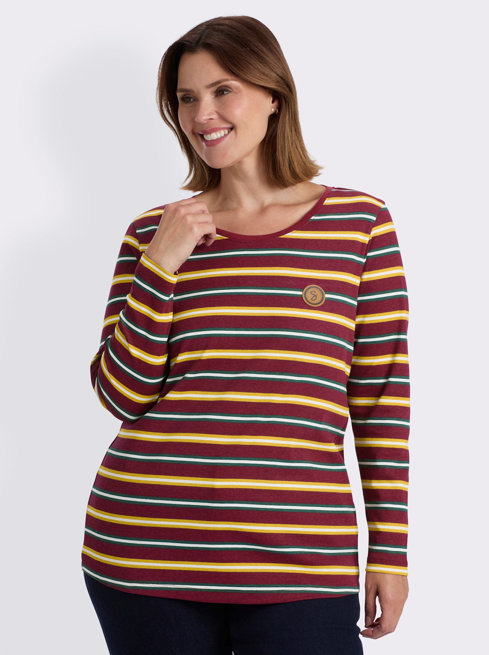 sheego Ringelshirt mit symmetrischen Streifen - bordeaux-moos-geringelt