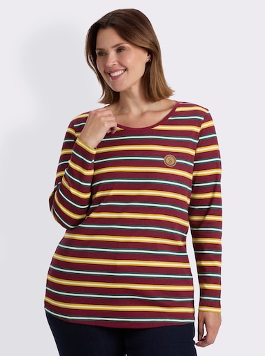 sheego Ringelshirt mit symmetrischen Streifen - bordeaux-moos-geringelt