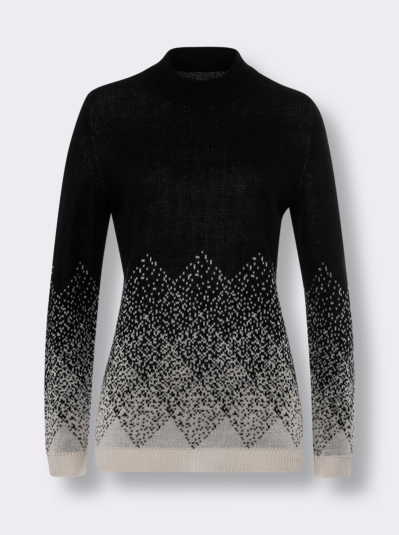 Svetr se stojáčkem s žakárovým vzorem - slonová kost-černá-vzor