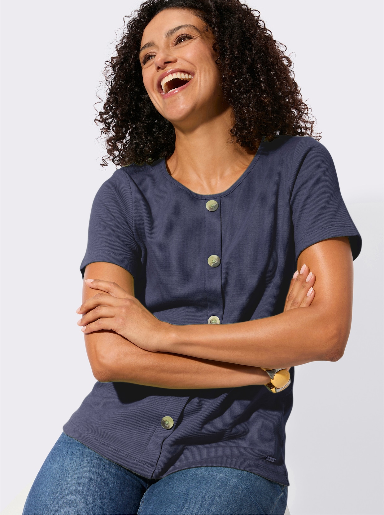 Rundhalsshirt in Rippen-Jersey-Qualität - marine