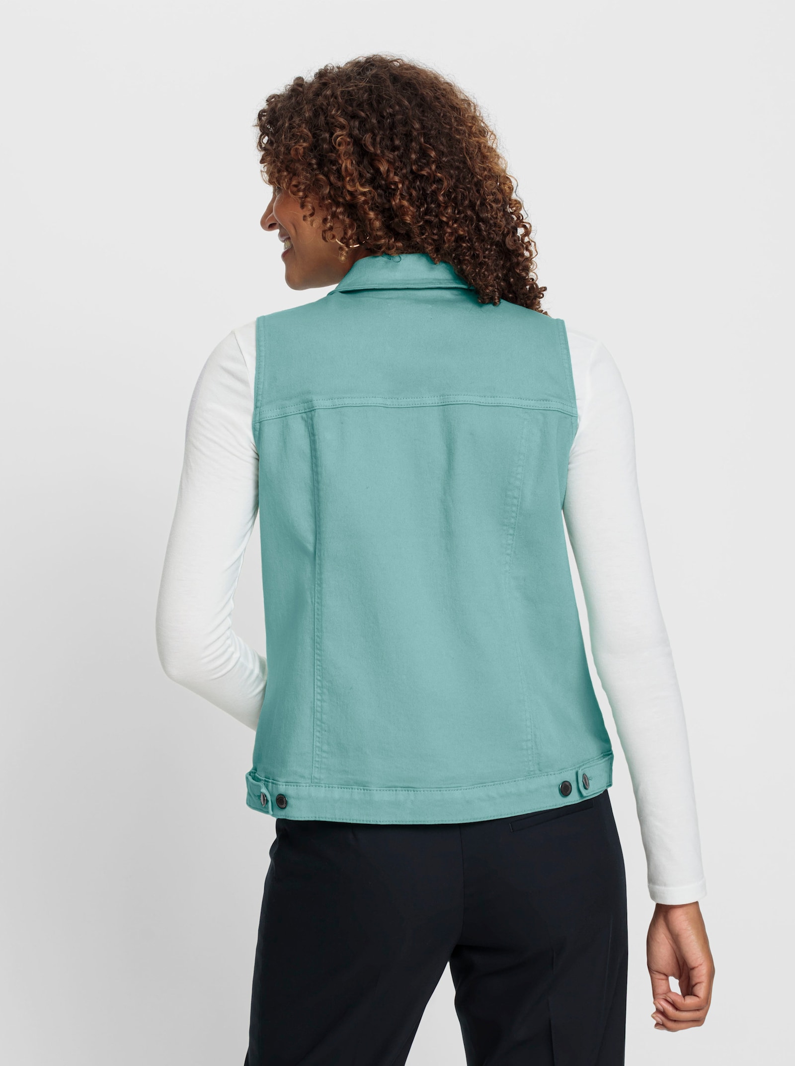 Jeansweste mit weitenverstellbarem Saum - salbei